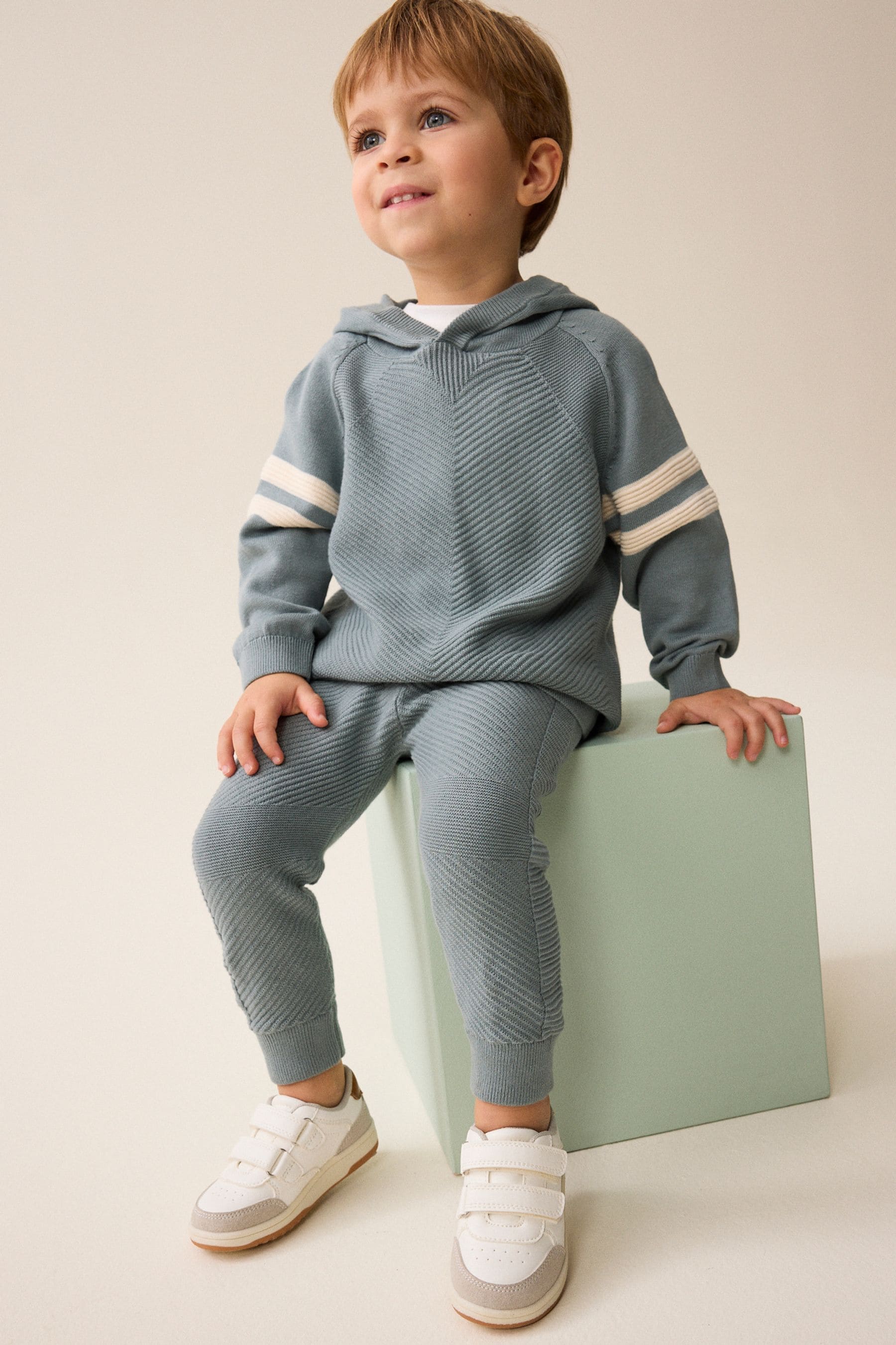 Mineral Blue Knitted Textured Hoodie and Joggers Set (3mths-7yrs)