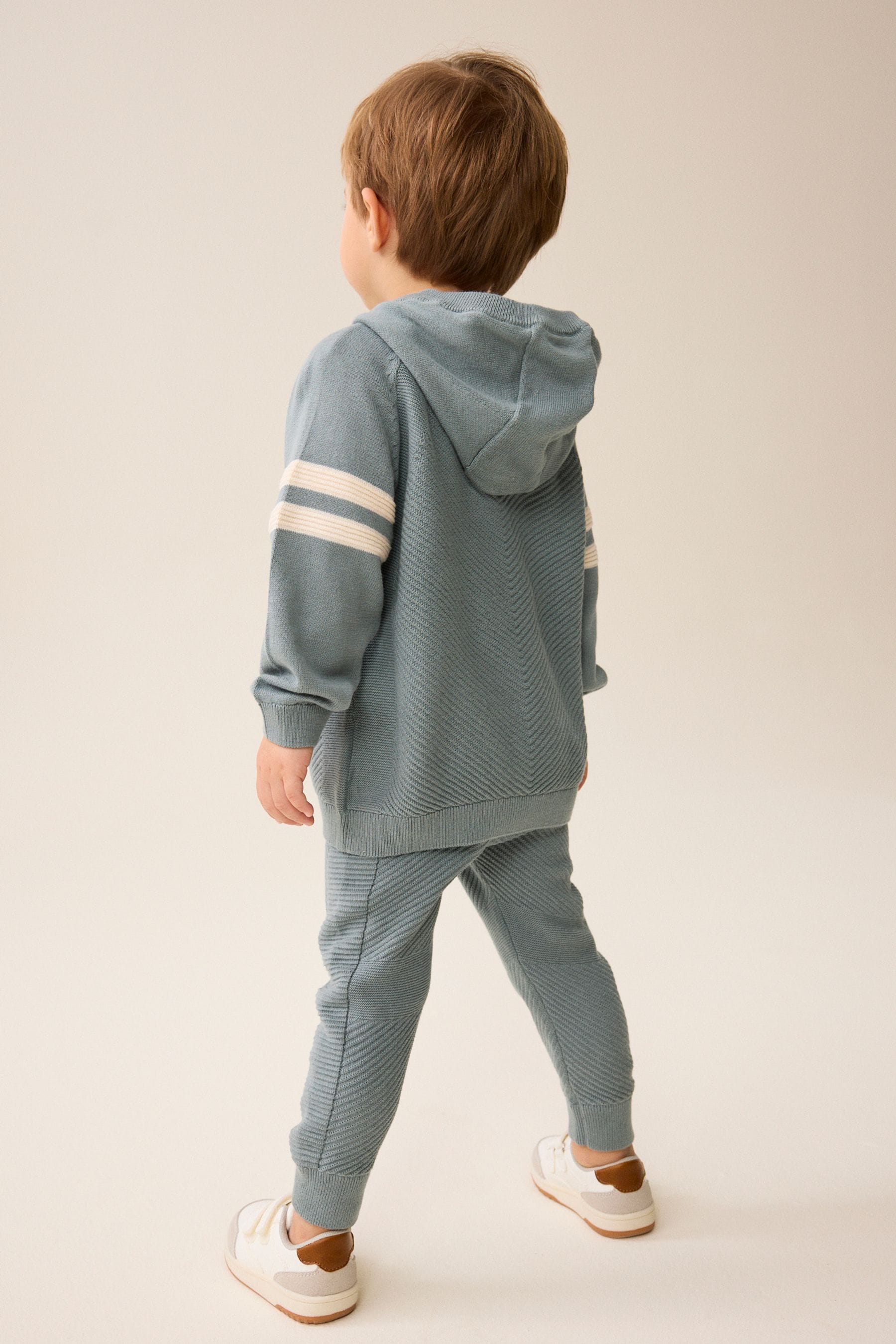 Mineral Blue Knitted Textured Hoodie and Joggers Set (3mths-7yrs)