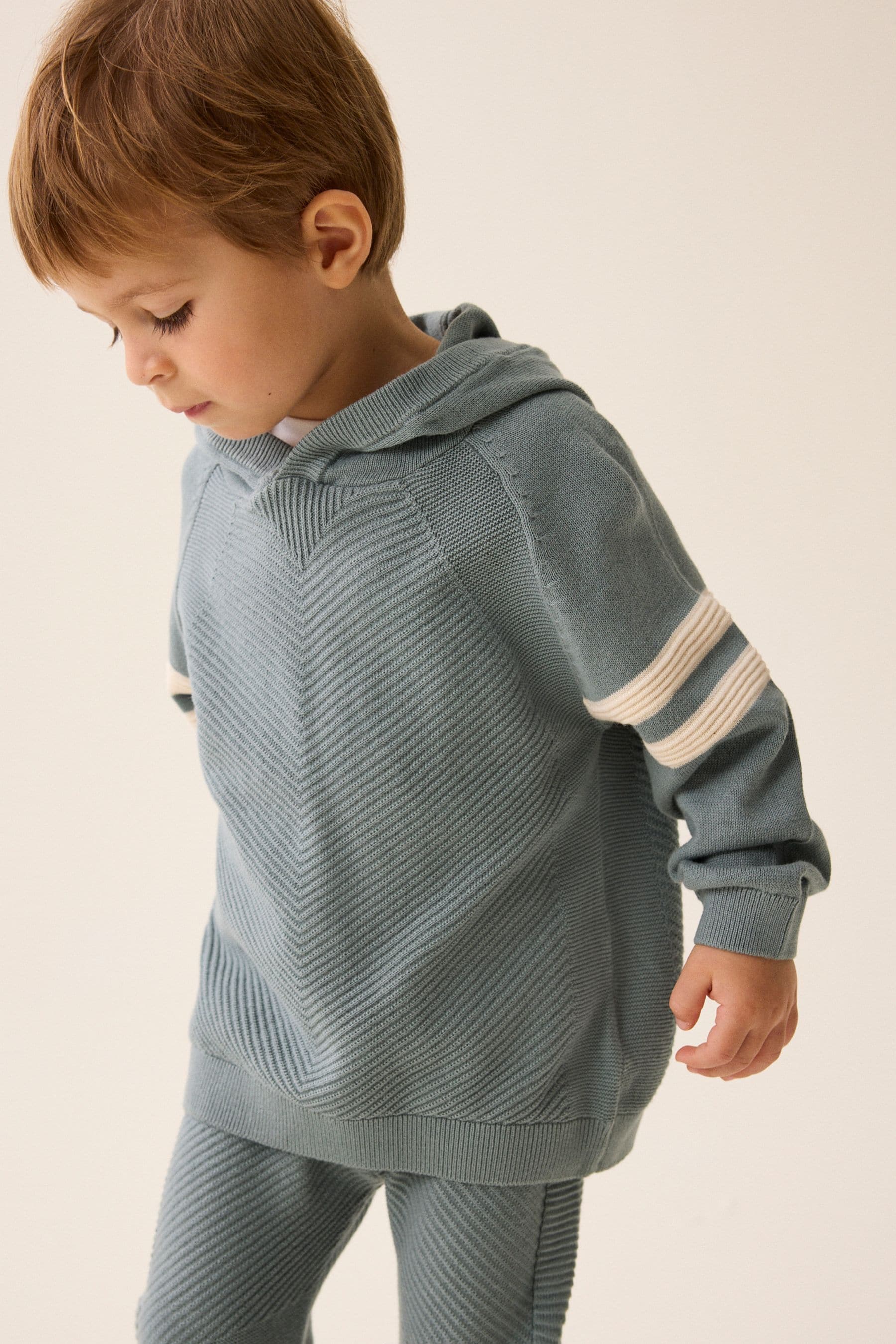 Mineral Blue Knitted Textured Hoodie and Joggers Set (3mths-7yrs)