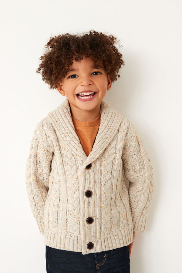 Ecru Cream Shawl Collar Cable Cardigan (3mths-7yrs)