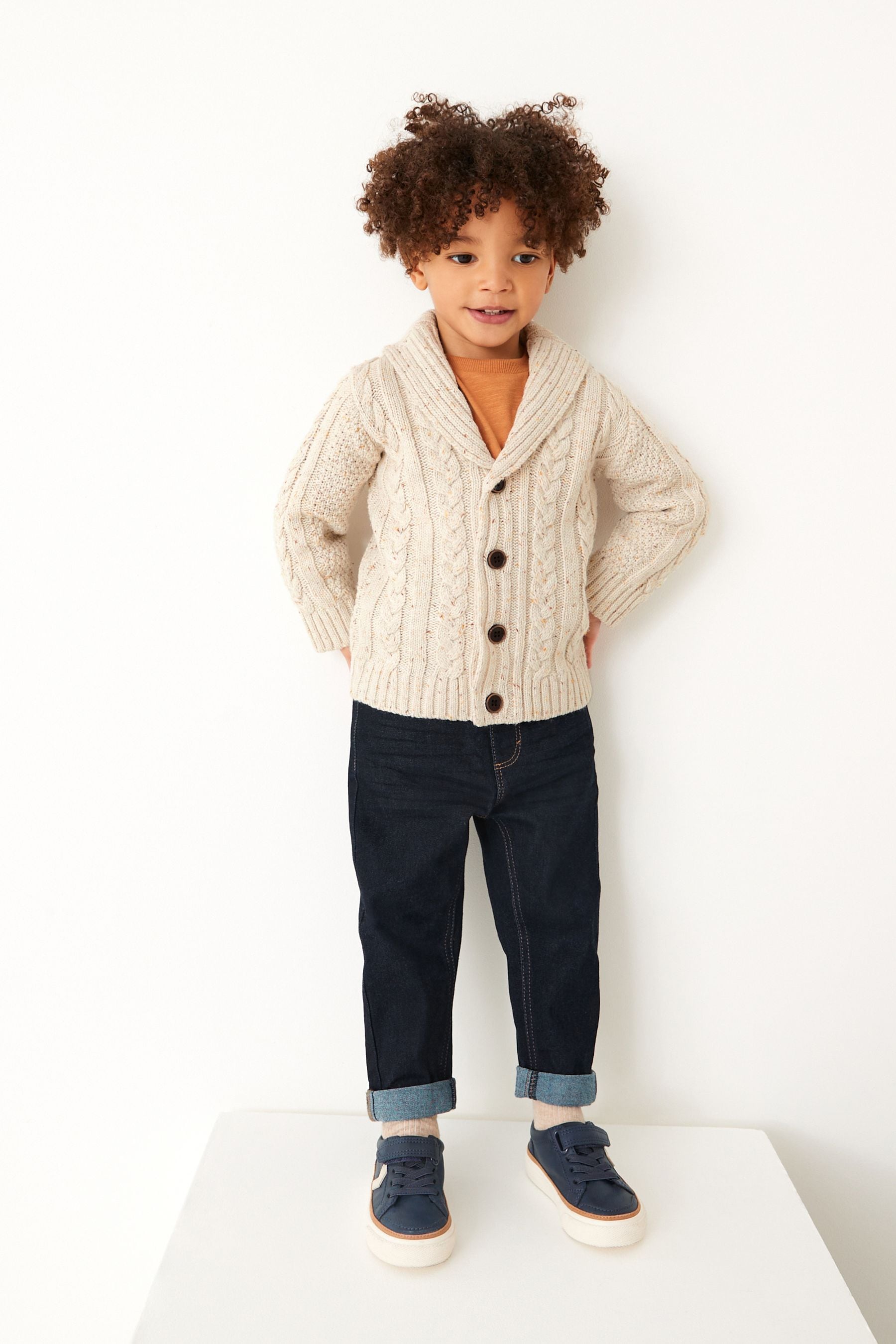 Ecru Cream Shawl Collar Cable Cardigan (3mths-7yrs)