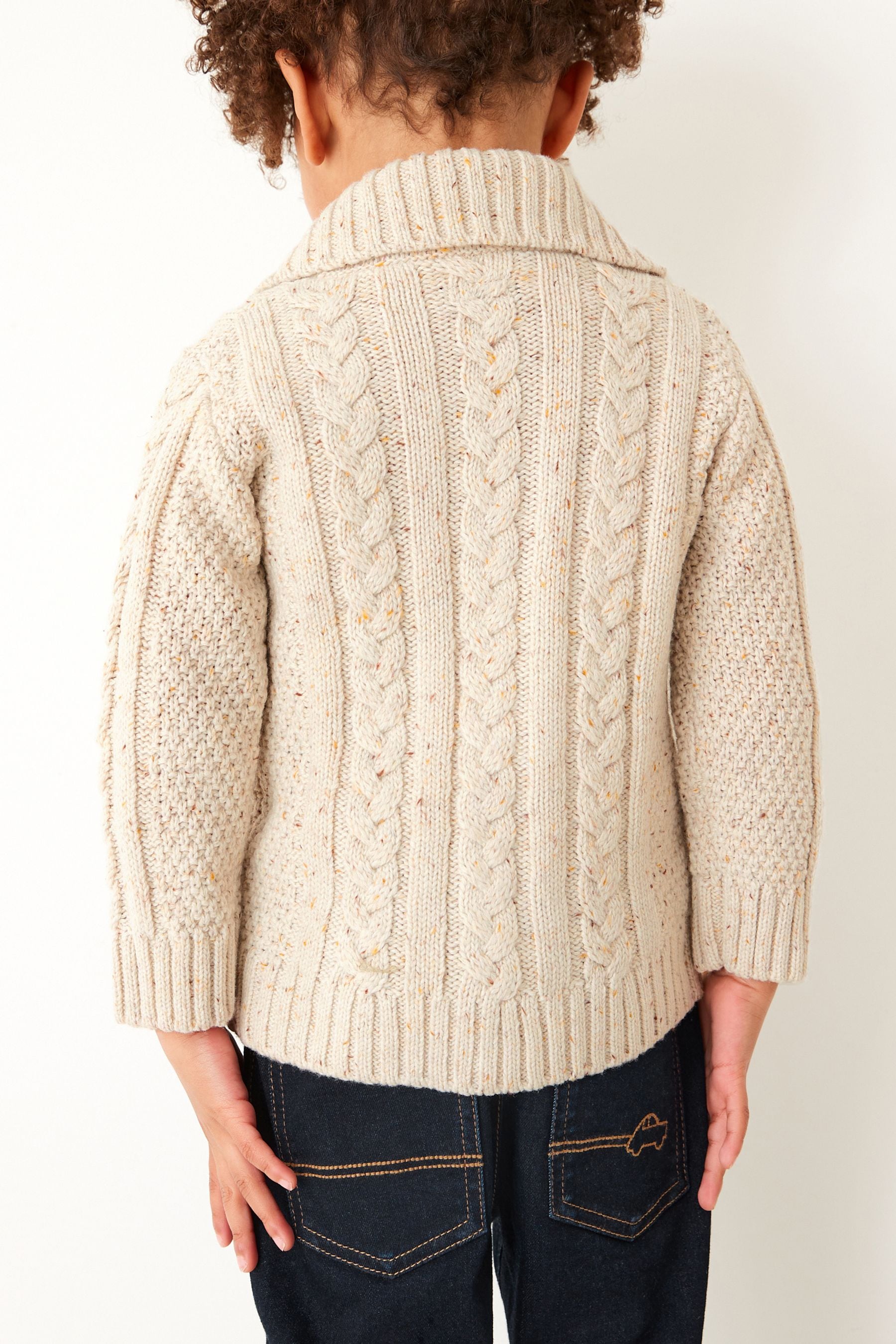 Ecru Cream Shawl Collar Cable Cardigan (3mths-7yrs)