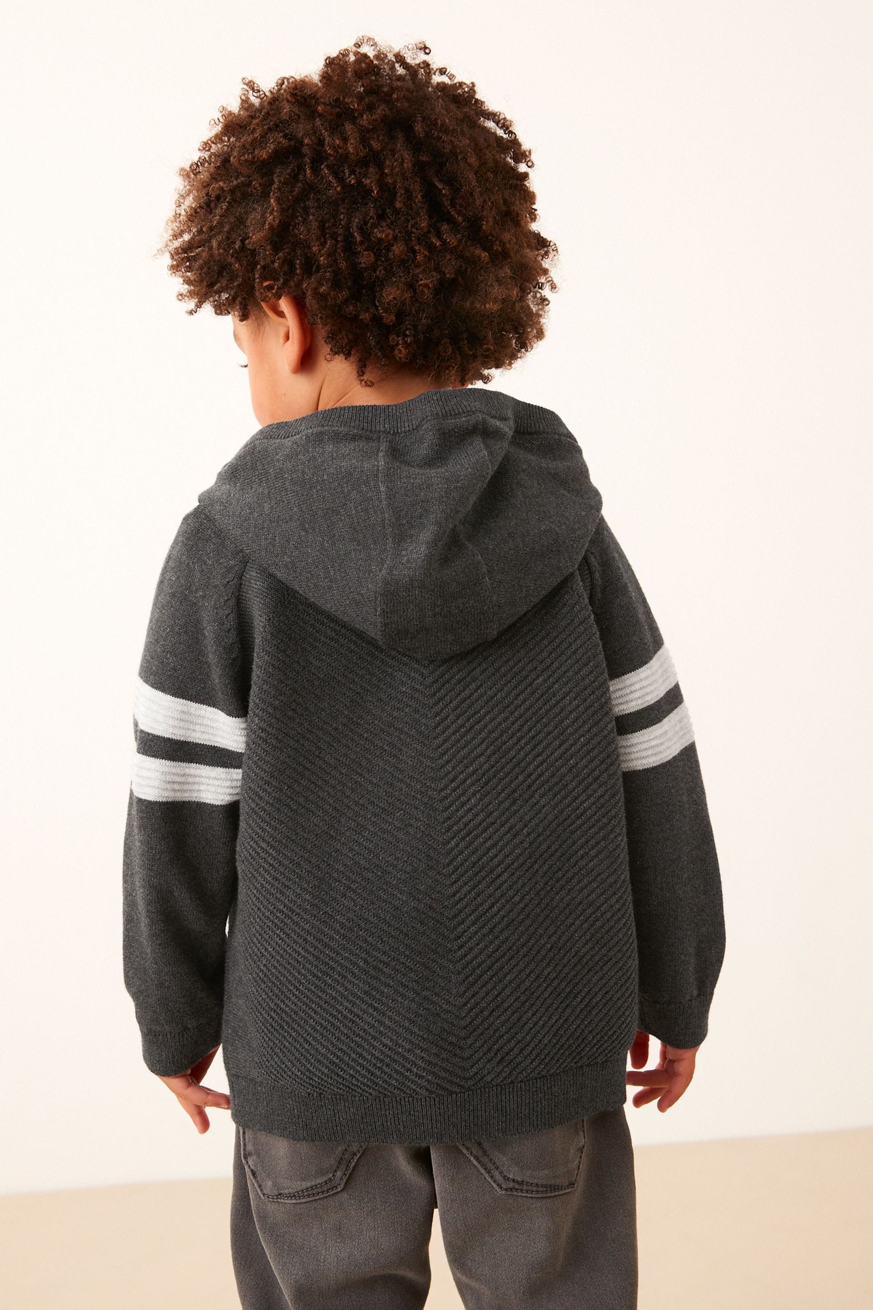 Charcoal Grey Knitted Textured Hoodie (3mths-7yrs)