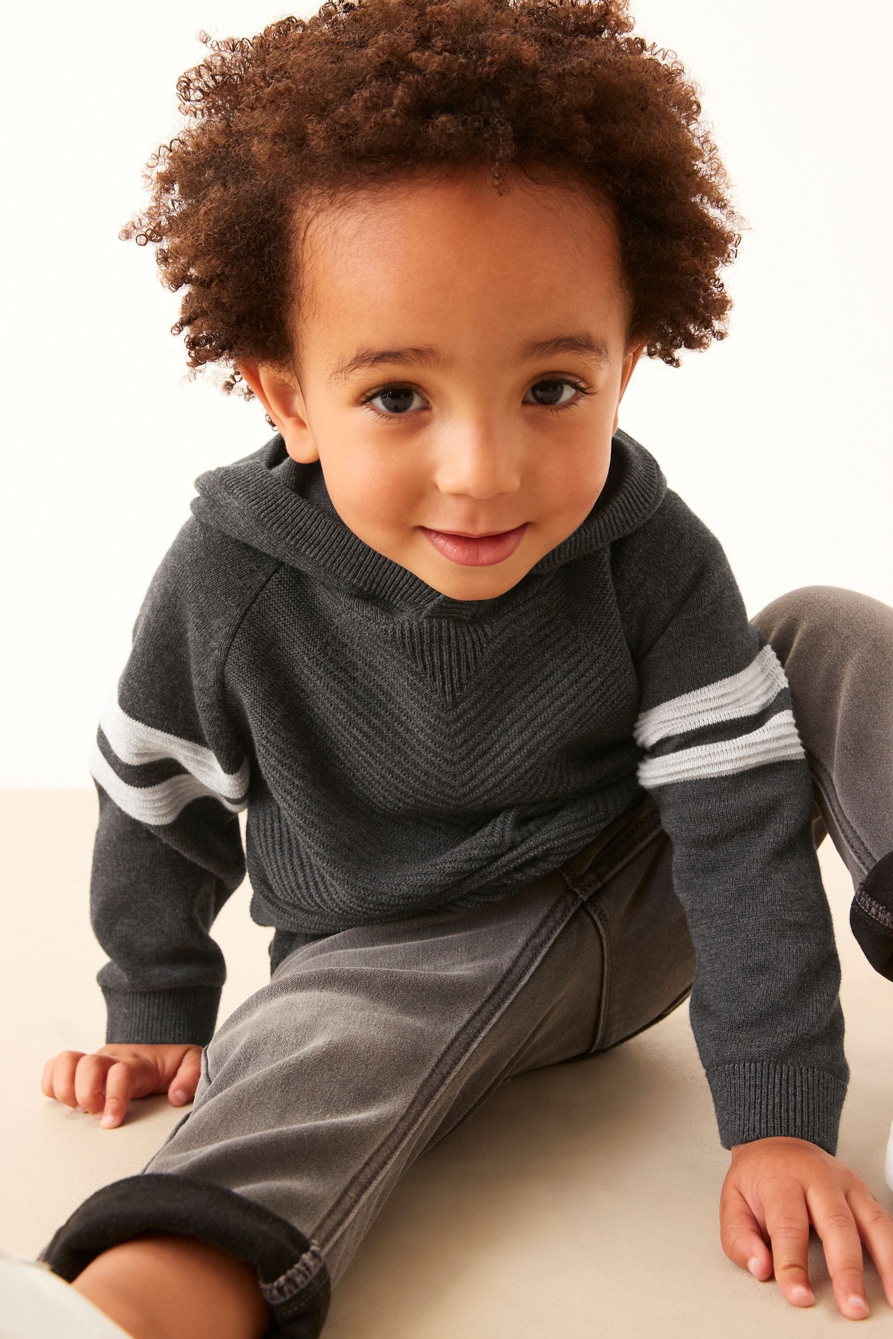 Charcoal Grey Knitted Textured Hoodie (3mths-7yrs)