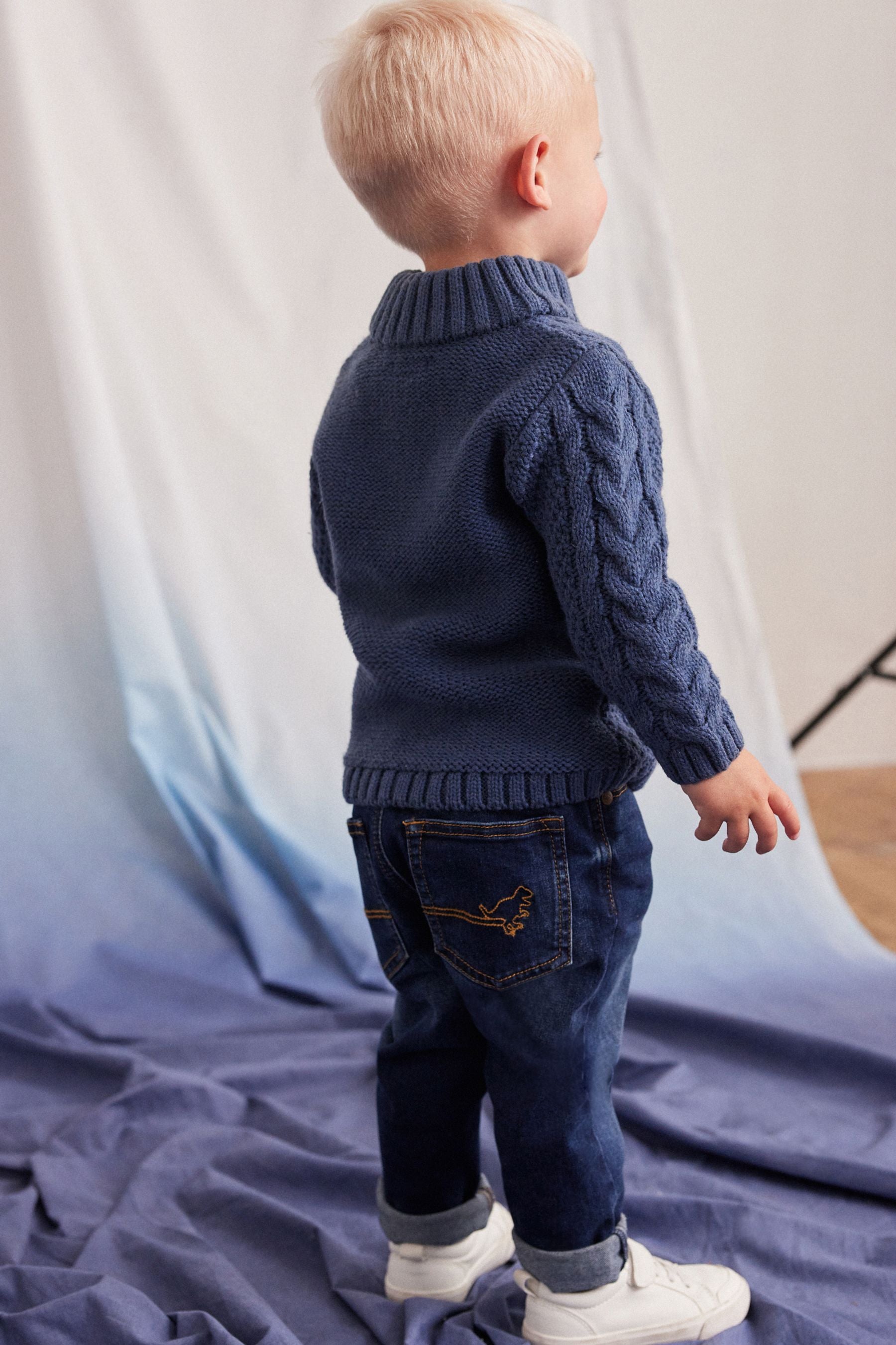 Blue Zip Neck Chunky Cable Jumper (3mths-7yrs)