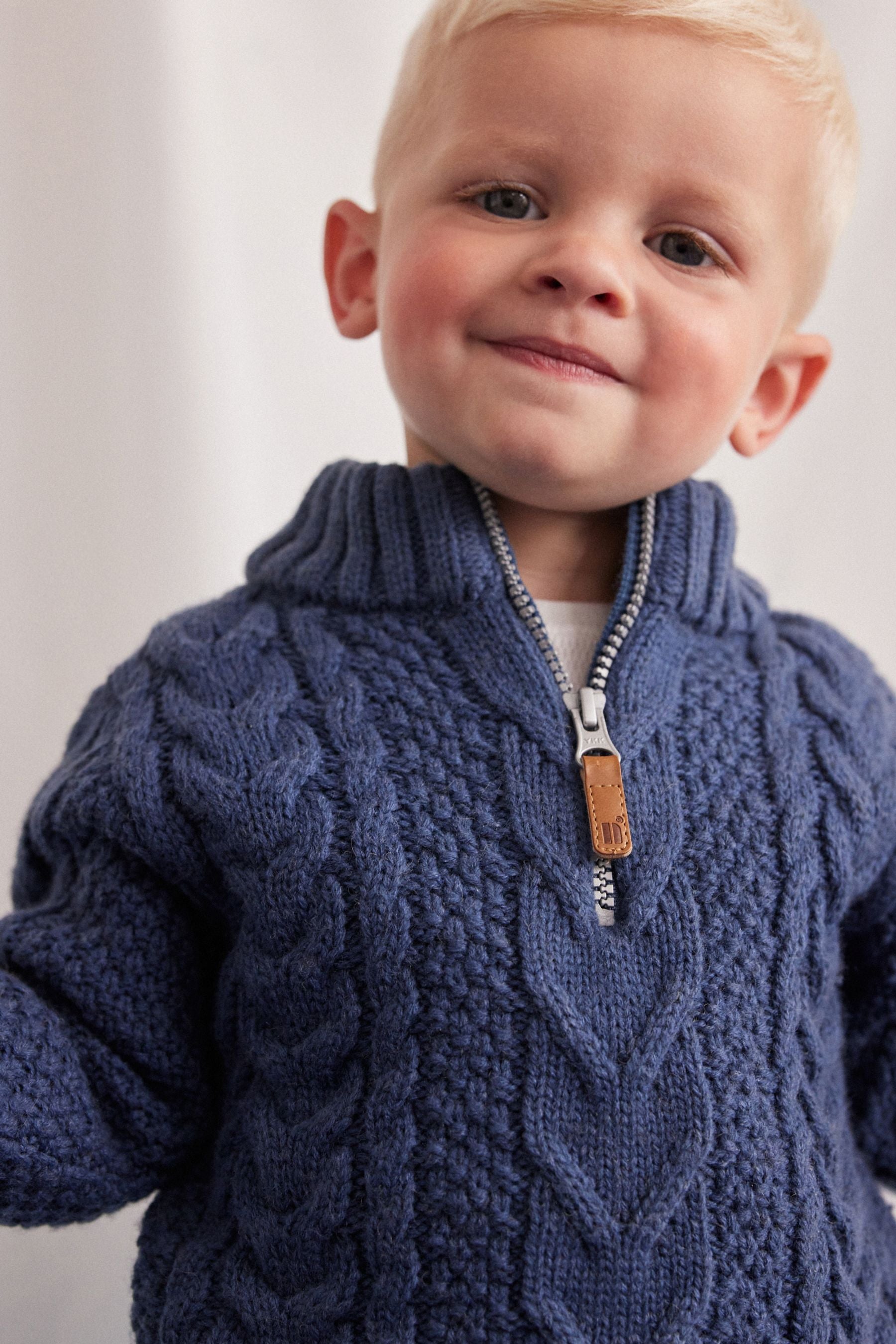 Blue Zip Neck Chunky Cable Jumper (3mths-7yrs)