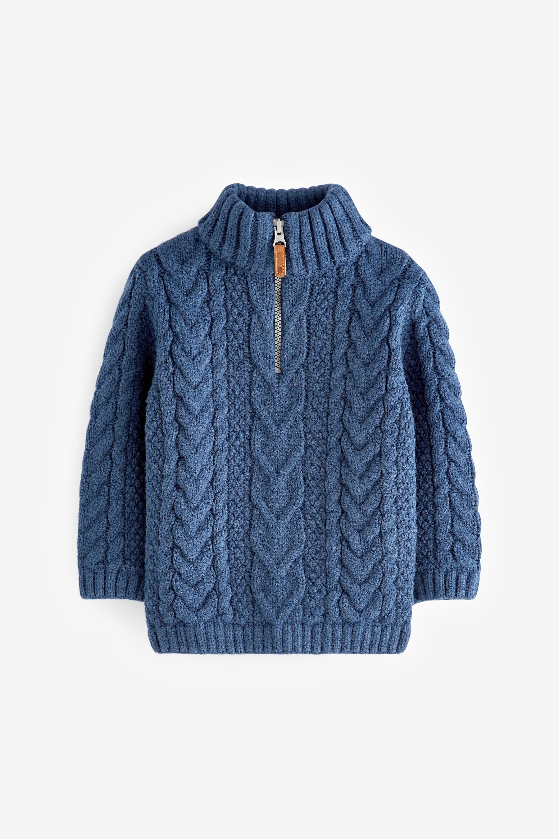 Blue Zip Neck Chunky Cable Jumper (3mths-7yrs)