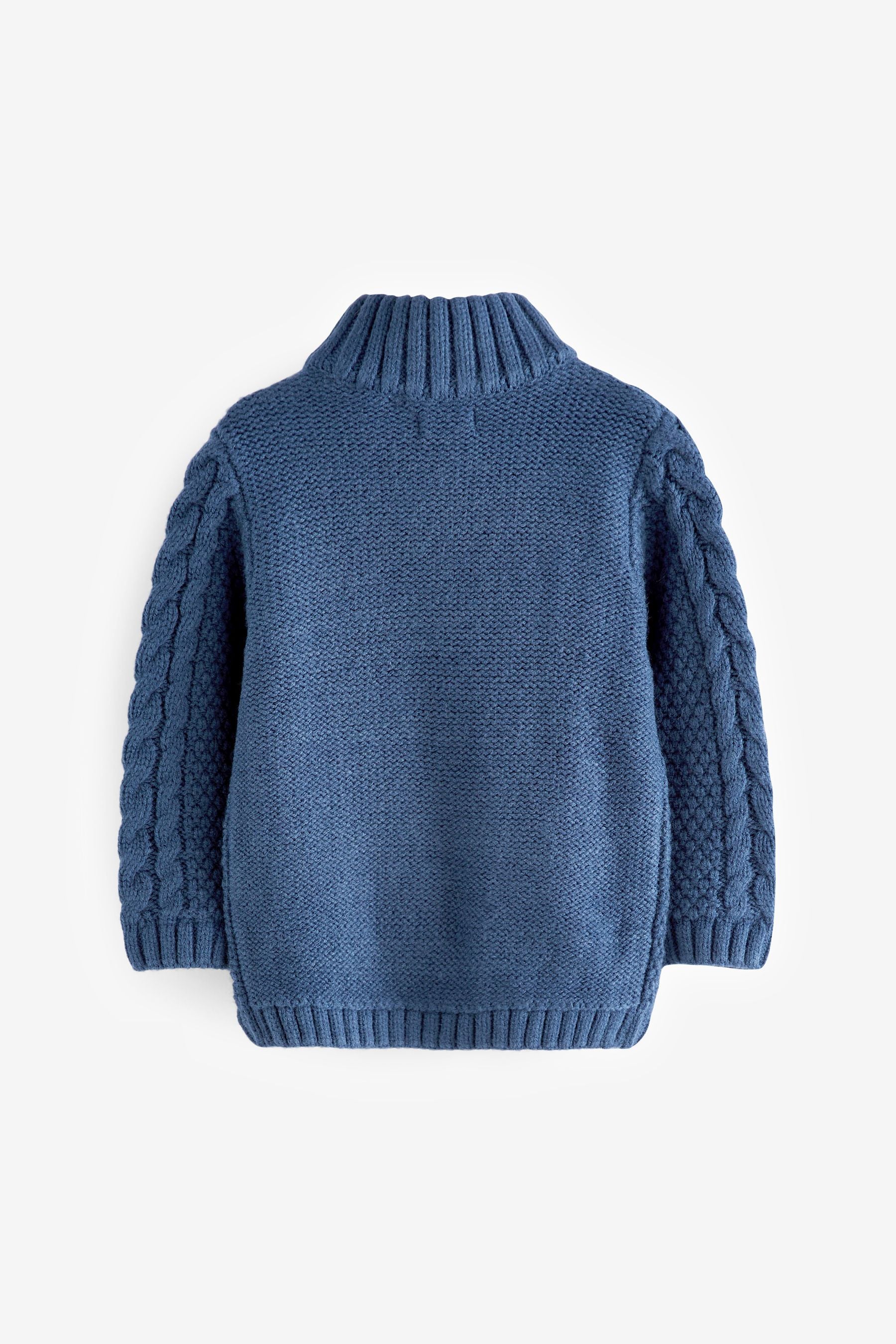 Blue Zip Neck Chunky Cable Jumper (3mths-7yrs)