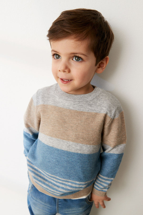 Blue Fine Gauge Striped Knitted Jumper (3mths-7yrs)