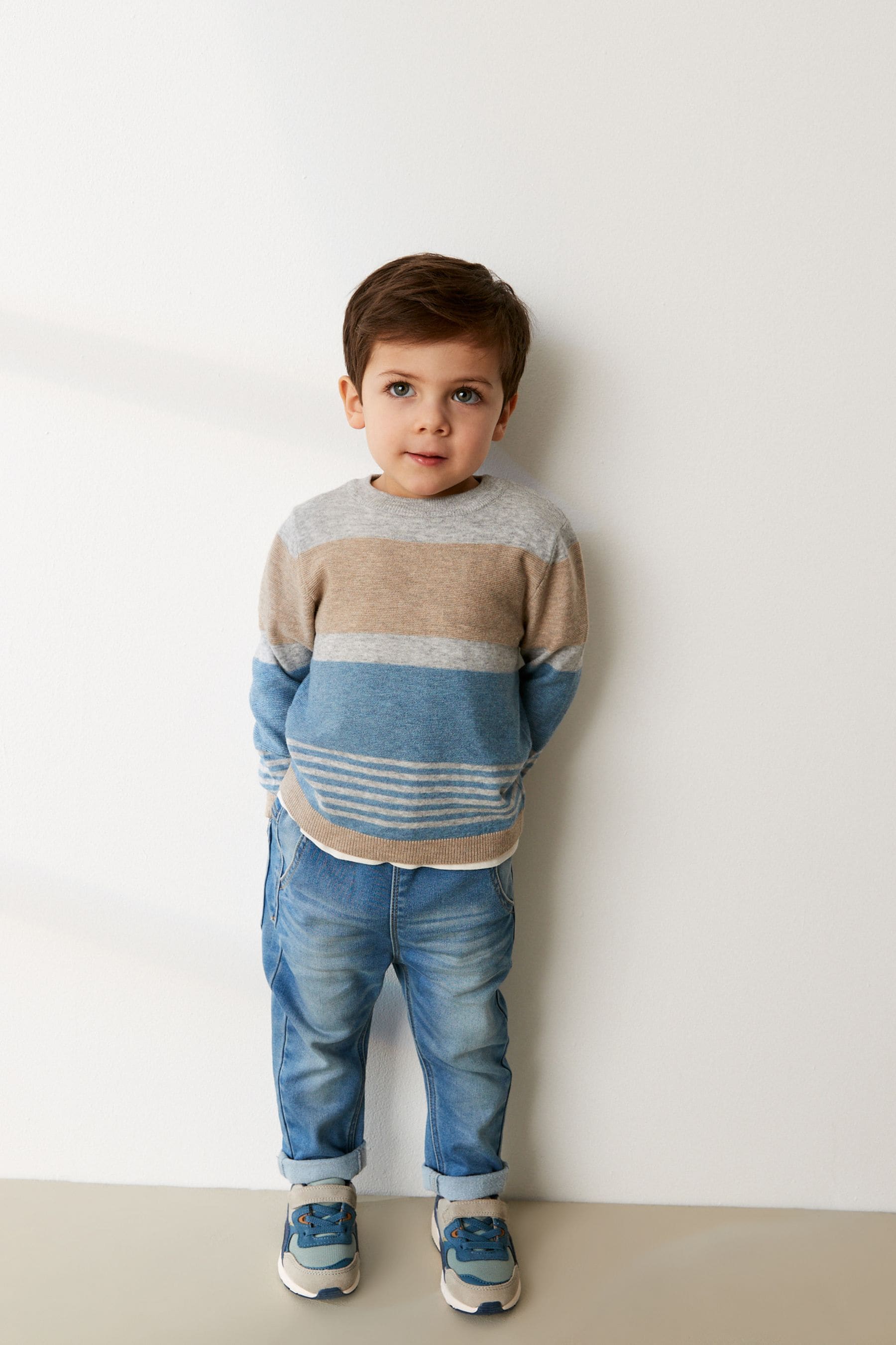 Blue Fine Gauge Striped Knitted Jumper (3mths-7yrs)