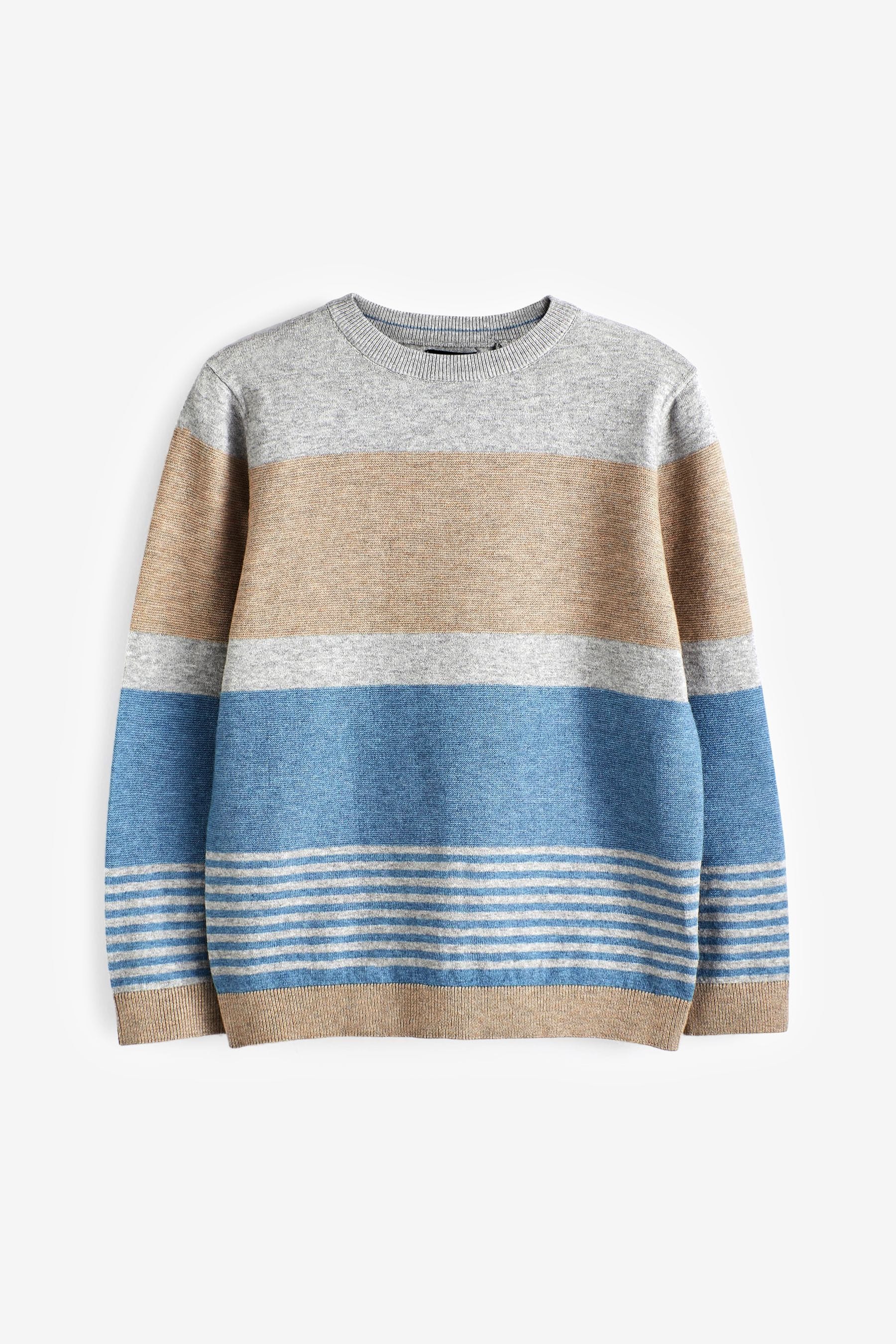 Blue Fine Gauge Striped Knitted Jumper (3mths-7yrs)