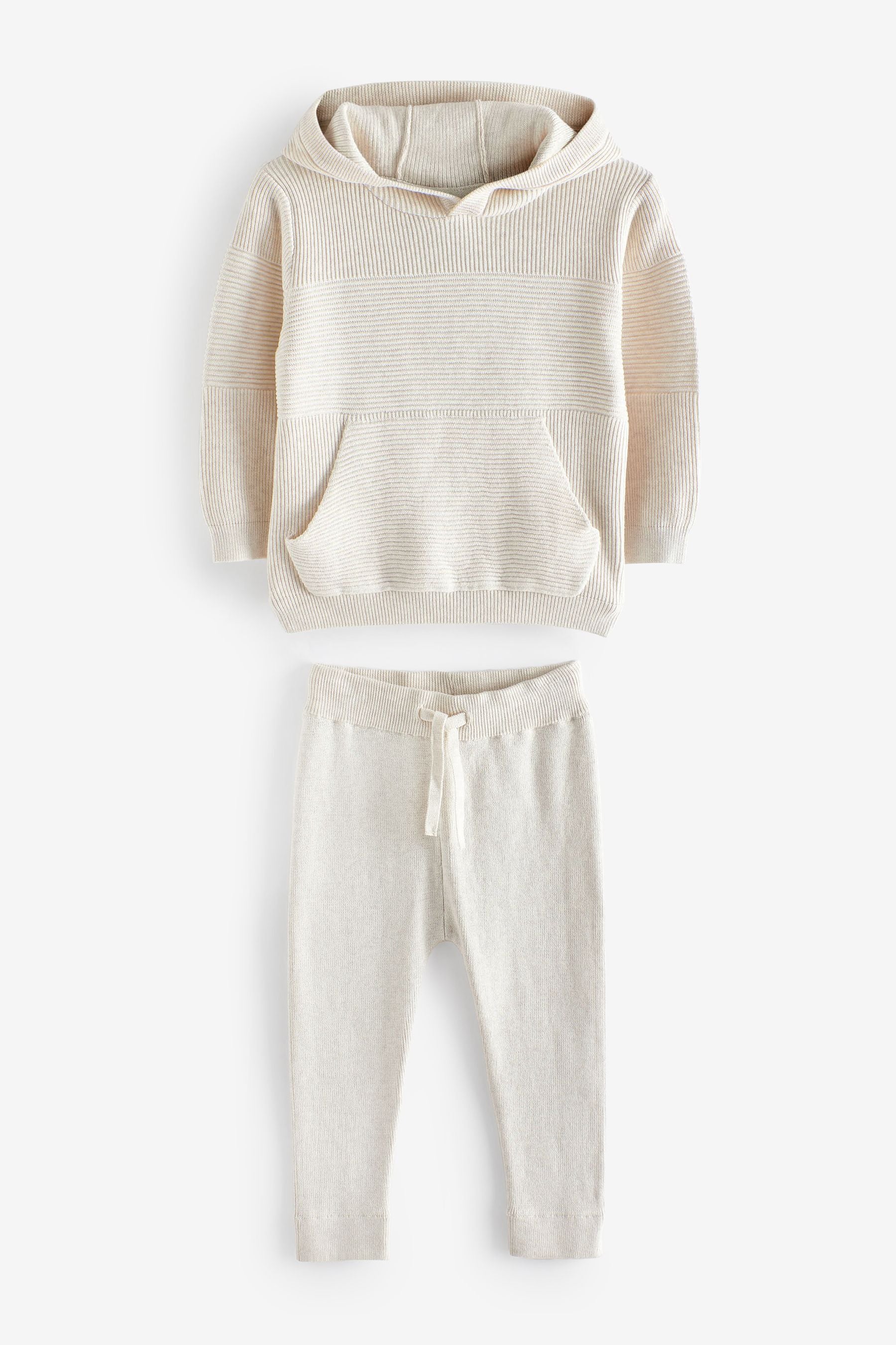 Ecru Natural Knitted Textured Hoodie and Joggers Set (3mths-7yrs)