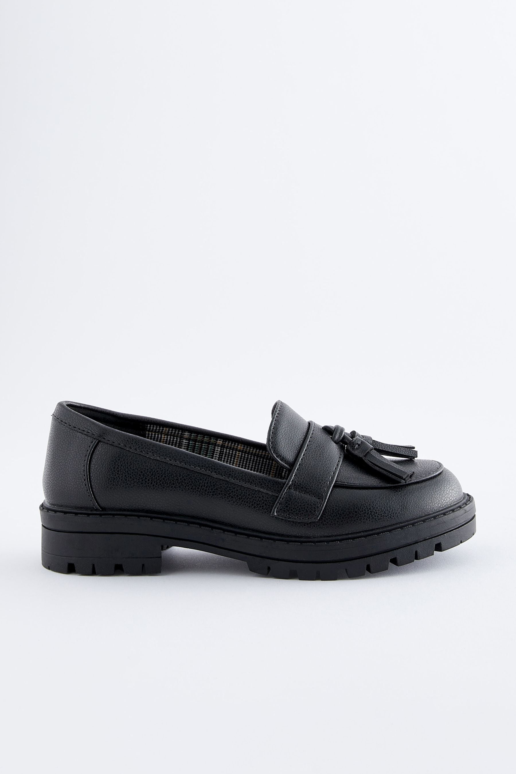 Matt Black School Chunky Tassel Loafers