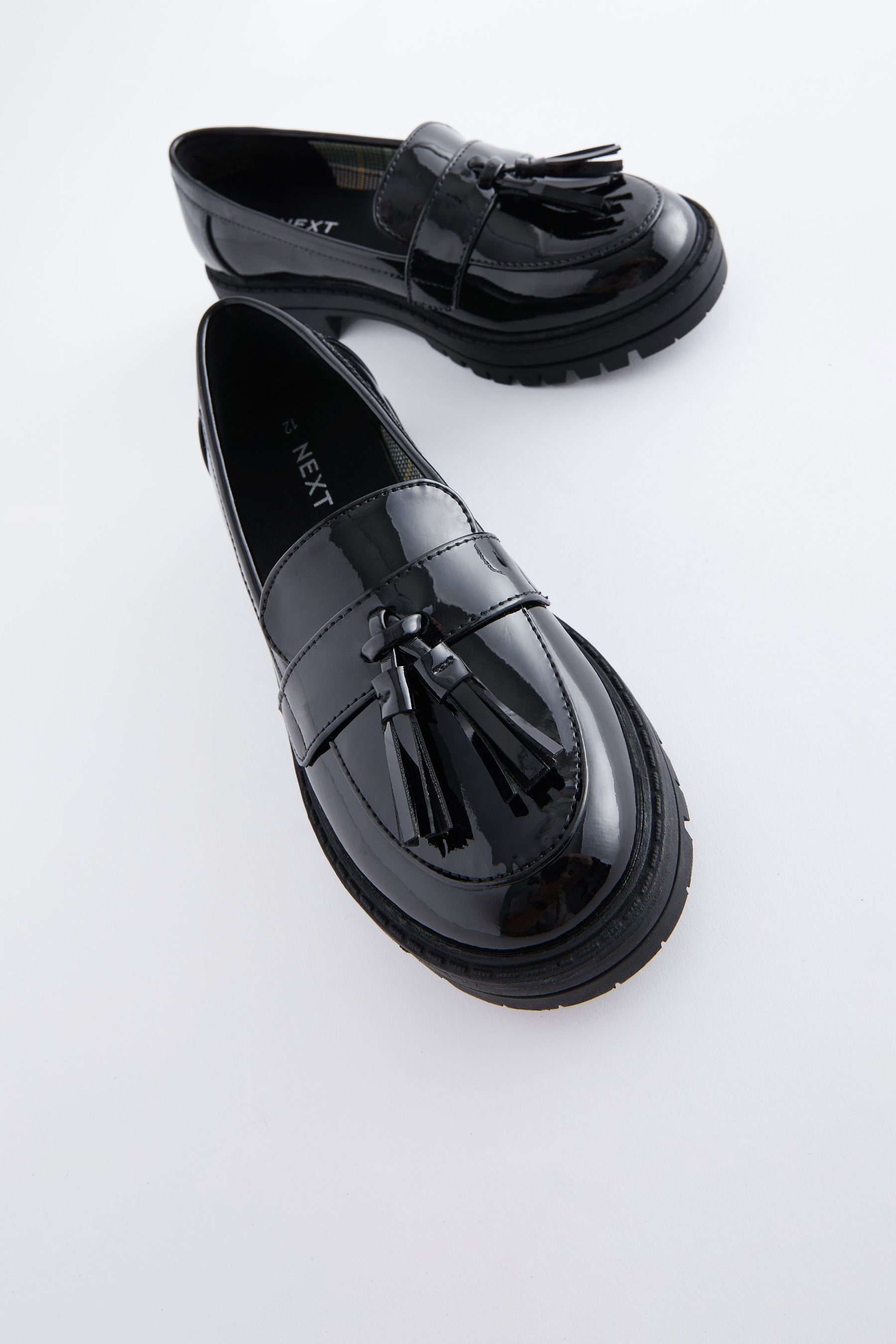 Black Patent School Chunky Tassel Loafers