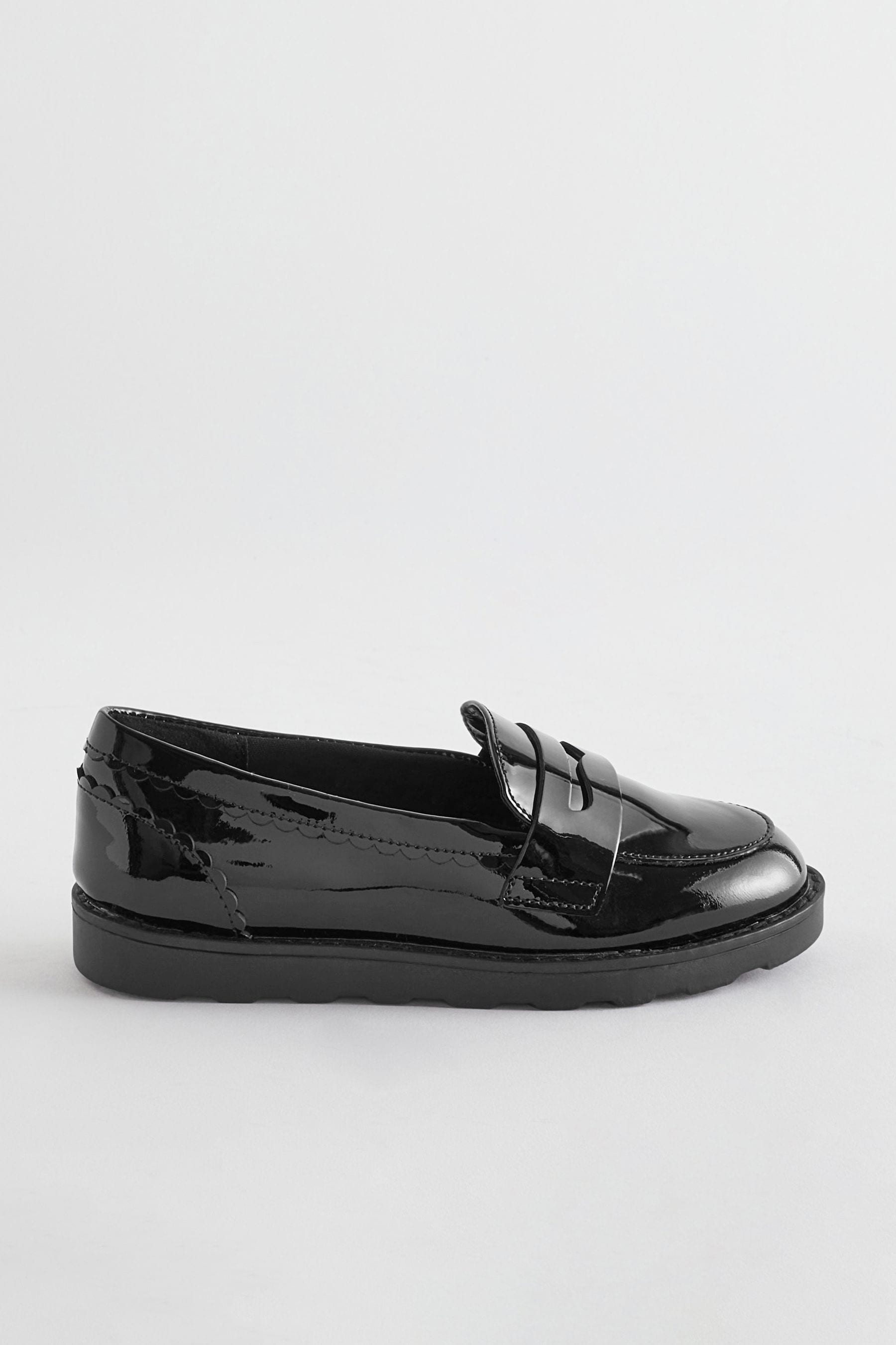 Black Patent School Leather Slim Sole Loafers