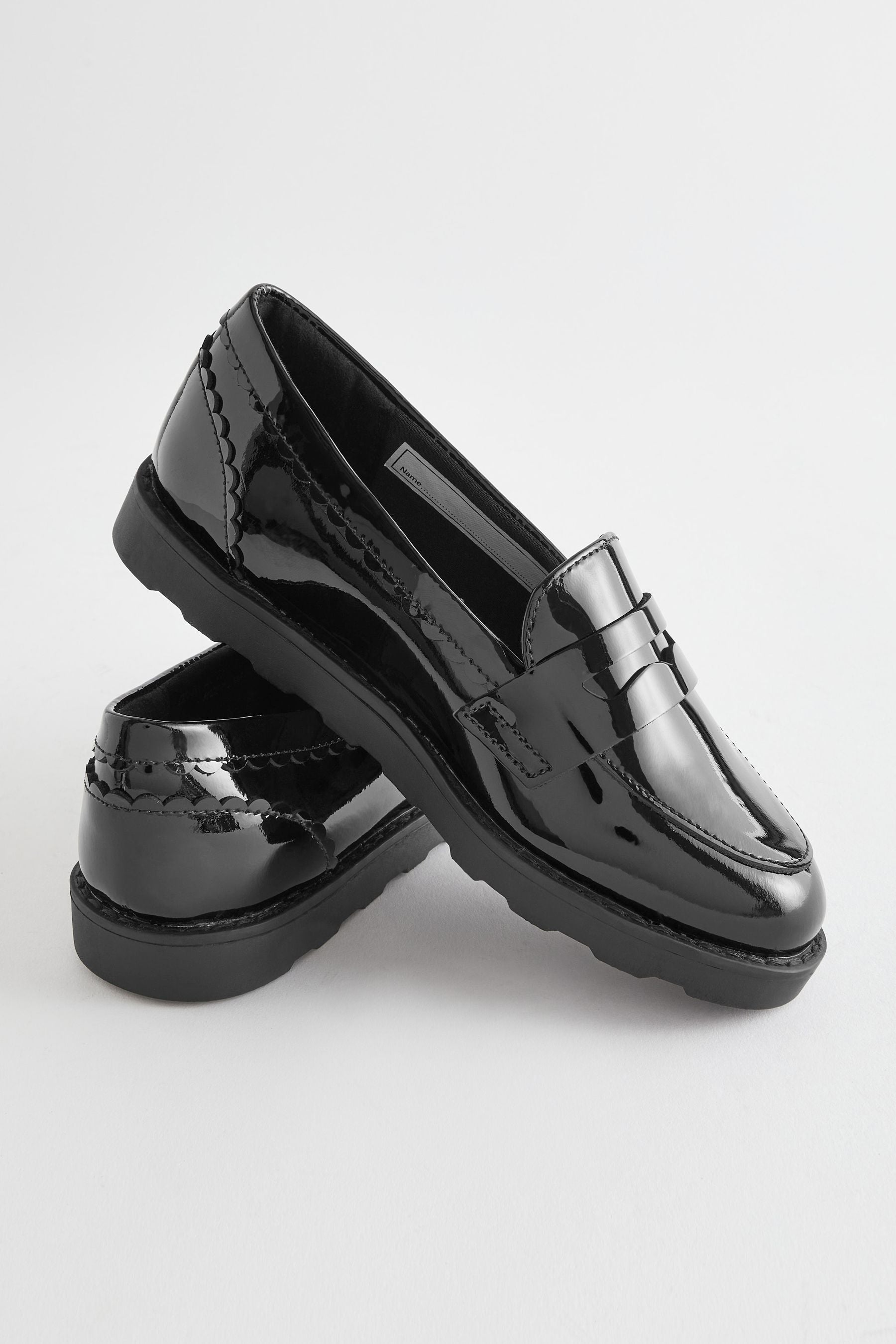 Black Patent School Leather Slim Sole Loafers