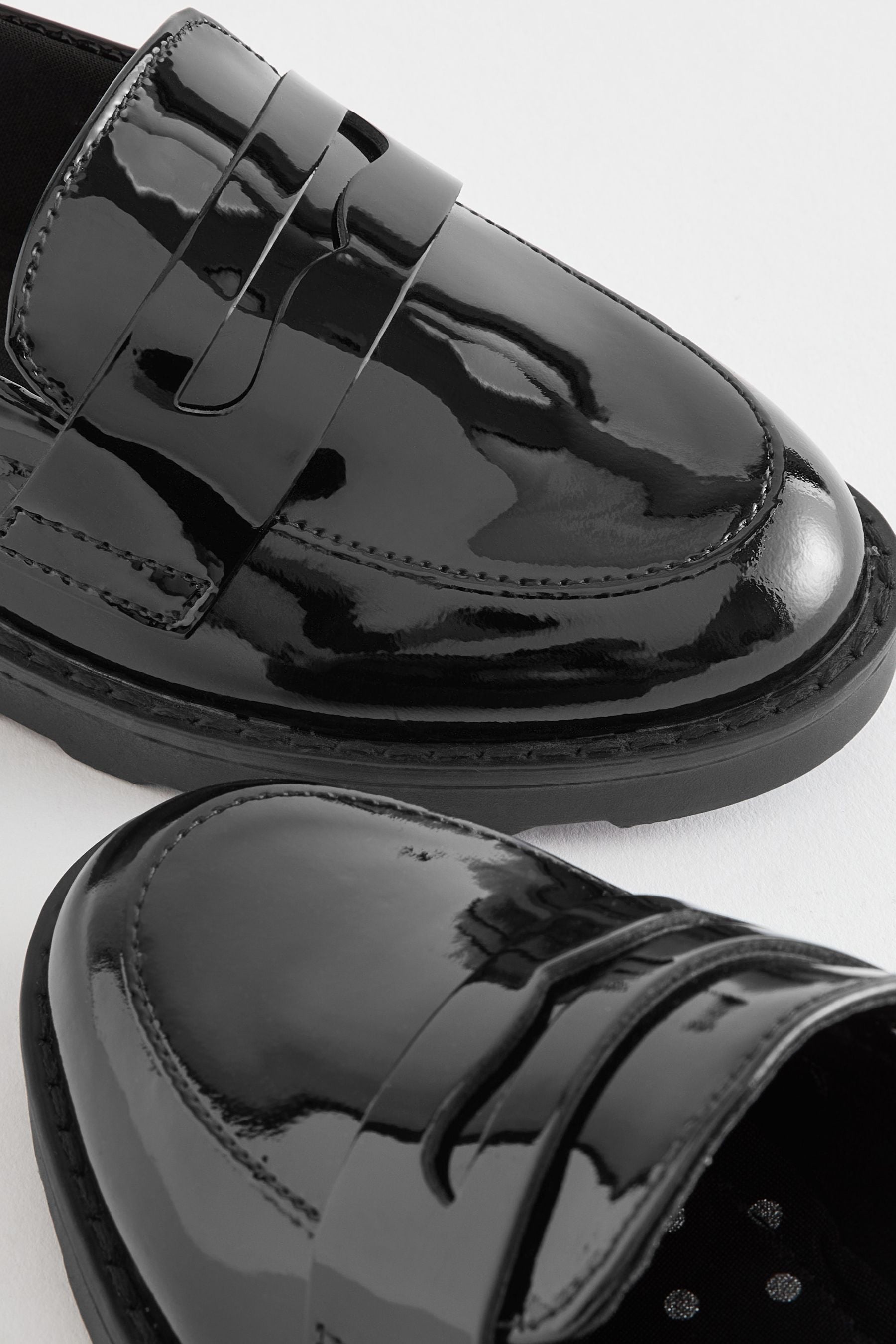 Black Patent School Leather Slim Sole Loafers