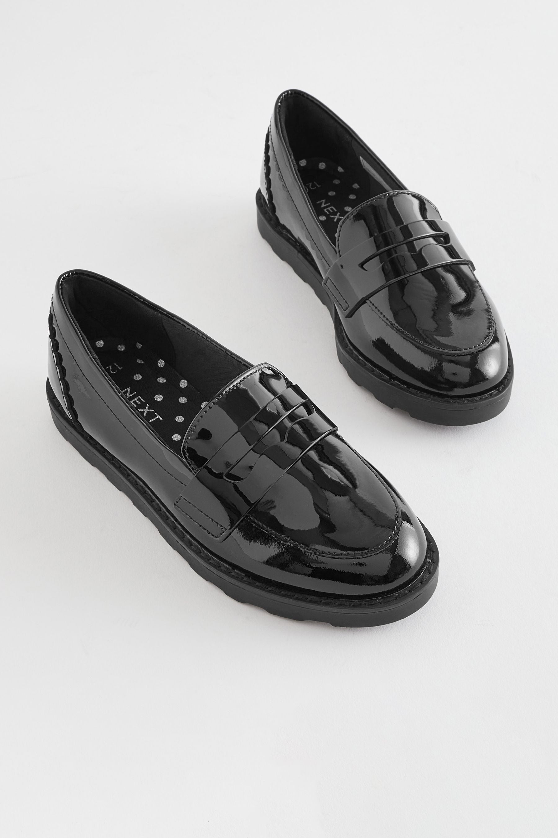 Black Patent School Leather Slim Sole Loafers