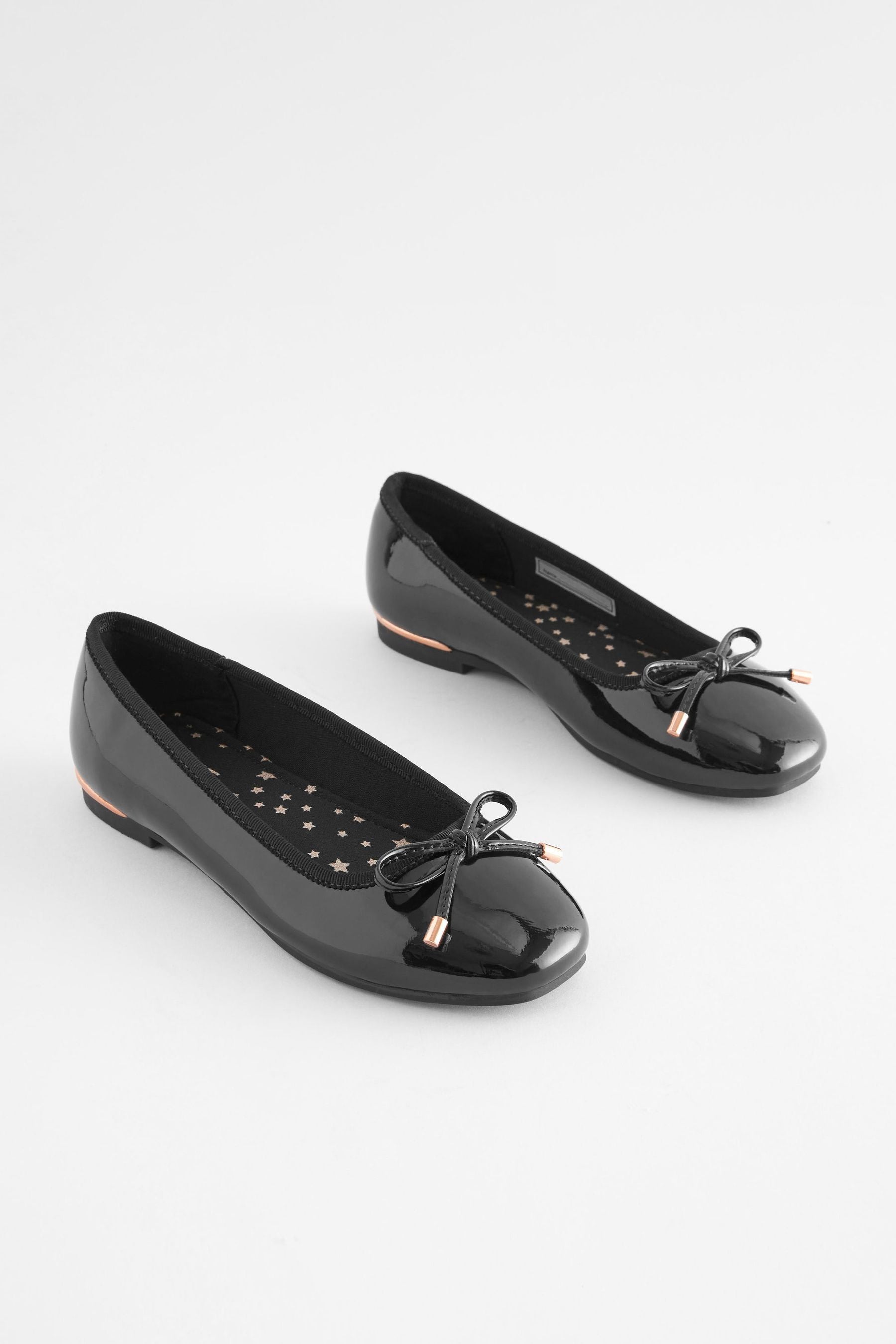 Black Patent School Bow Ballet Shoes