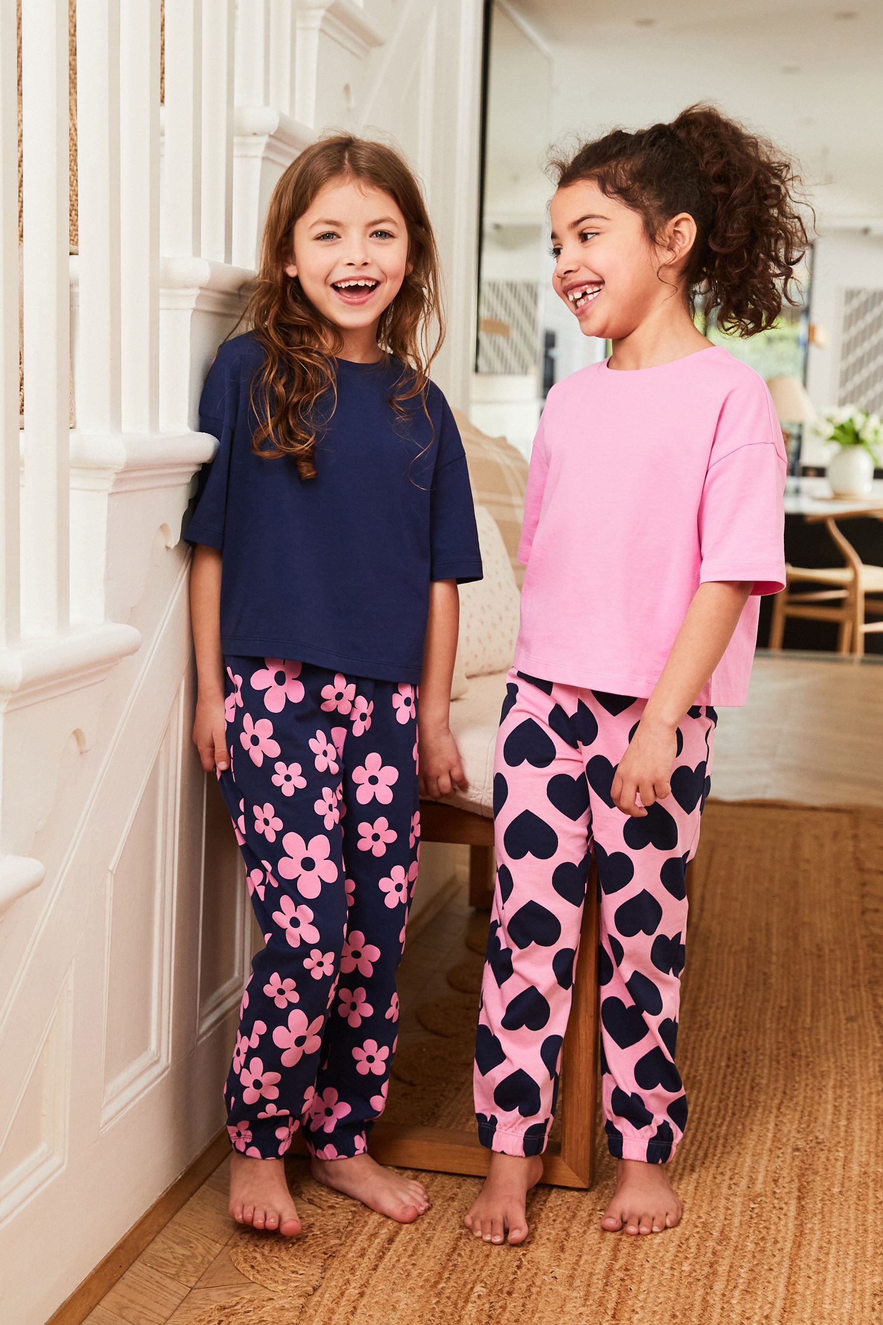 Navy/Pink Daisy Heart Pyjamas 2 Packs (3-16yrs)