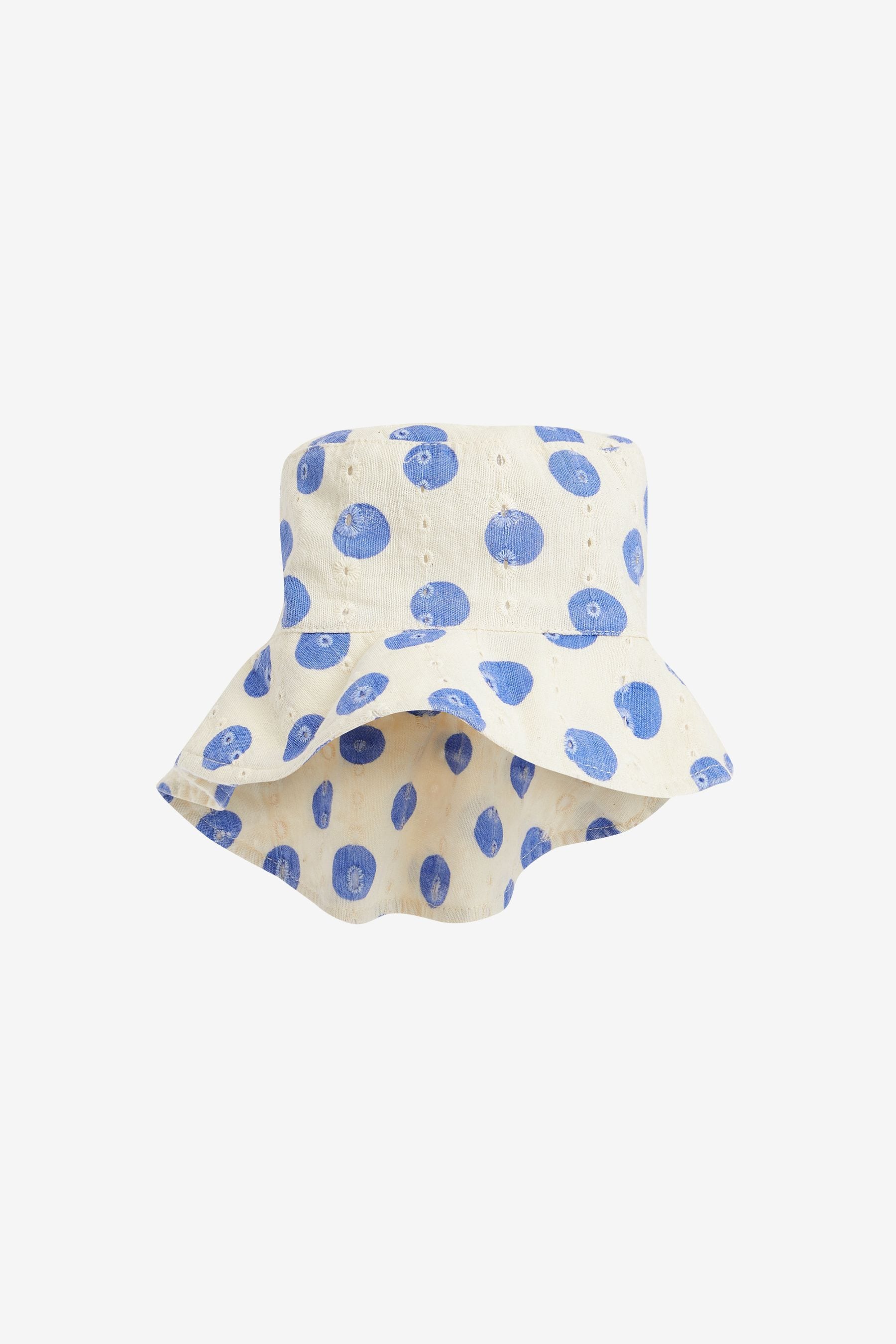 White/Blue Low Back Bucket Hat (3mths-10yrs)