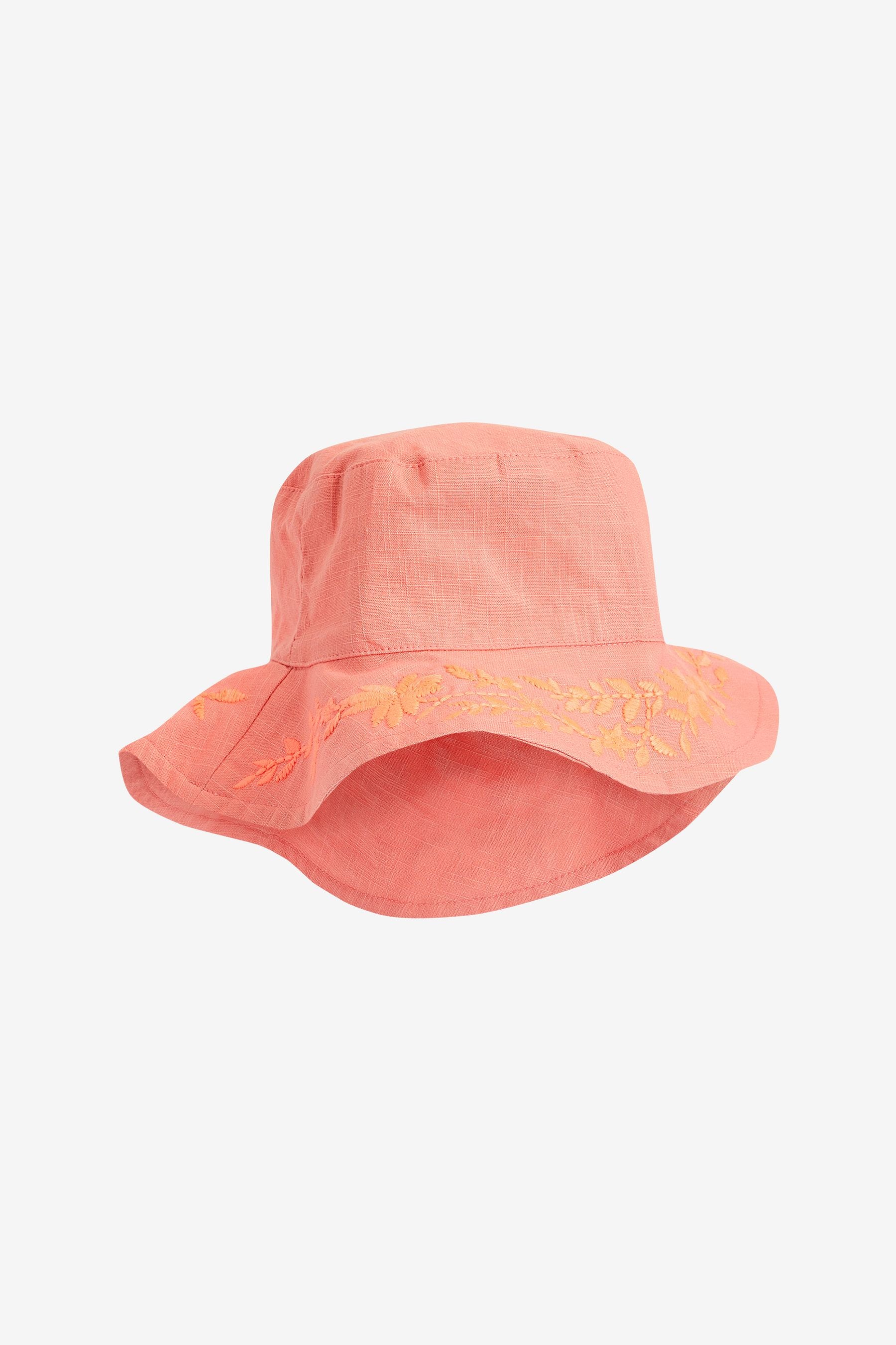 Orange Embroidered Low Back Bucket Hat (3mths-10yrs)