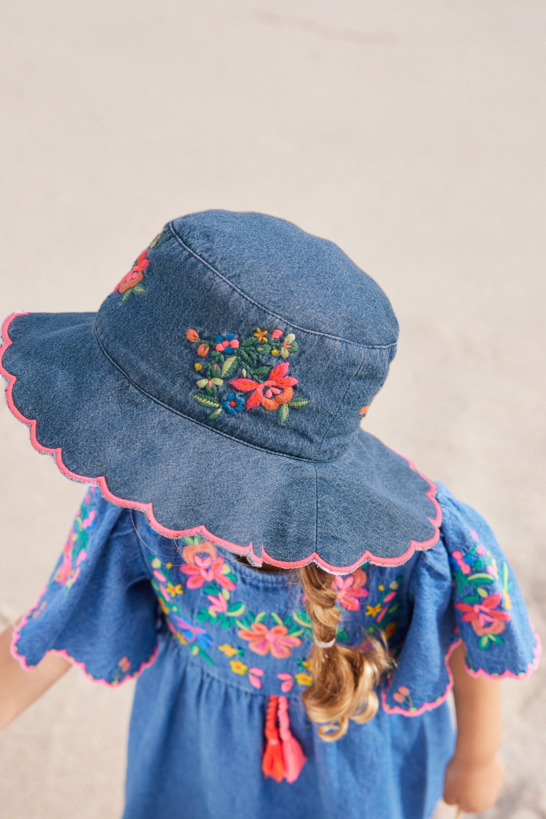 Denim Embroidery Low Back Bucket Hat (3mths-10yrs)