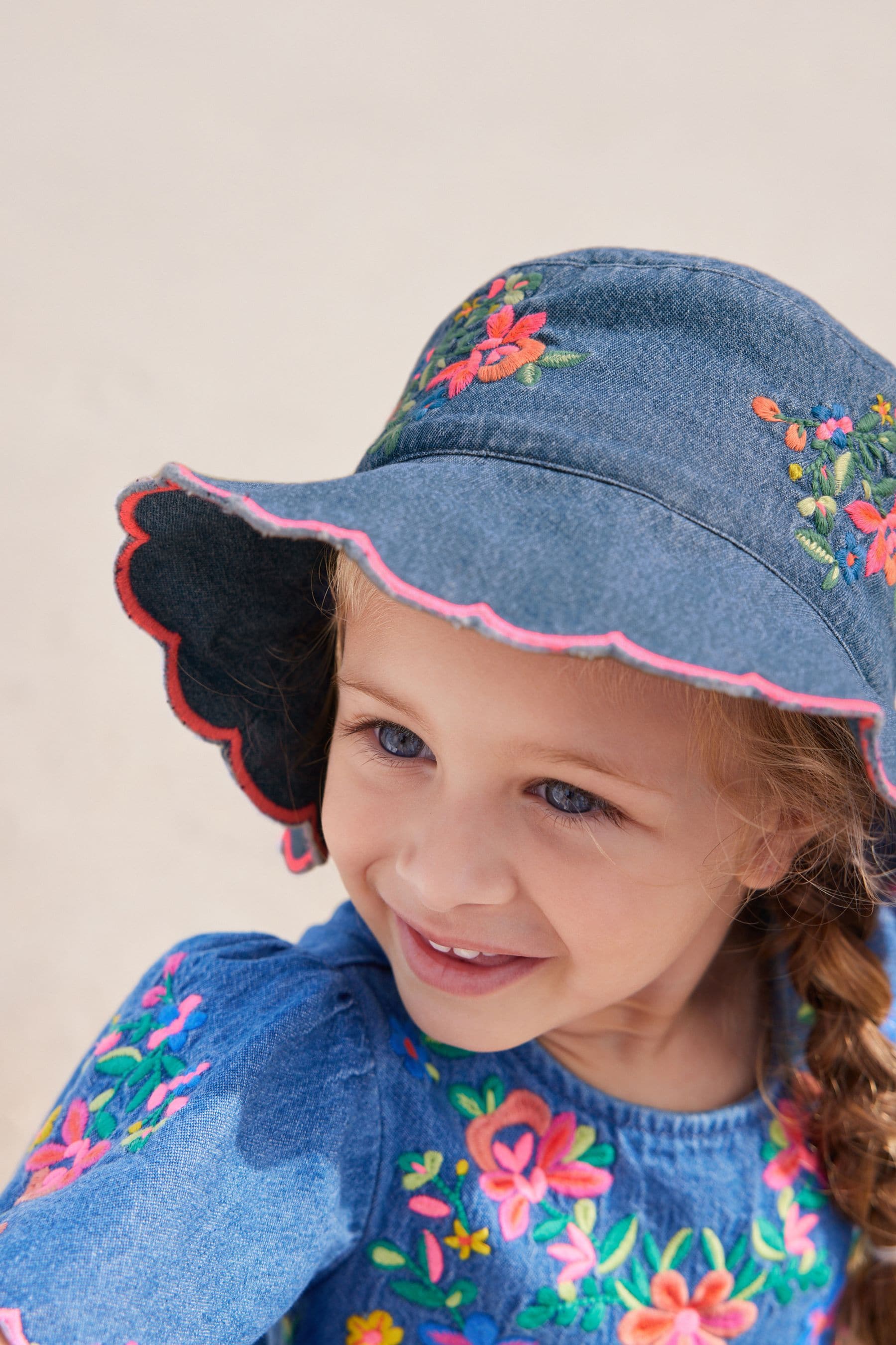 Denim Embroidery Low Back Bucket Hat (3mths-10yrs)