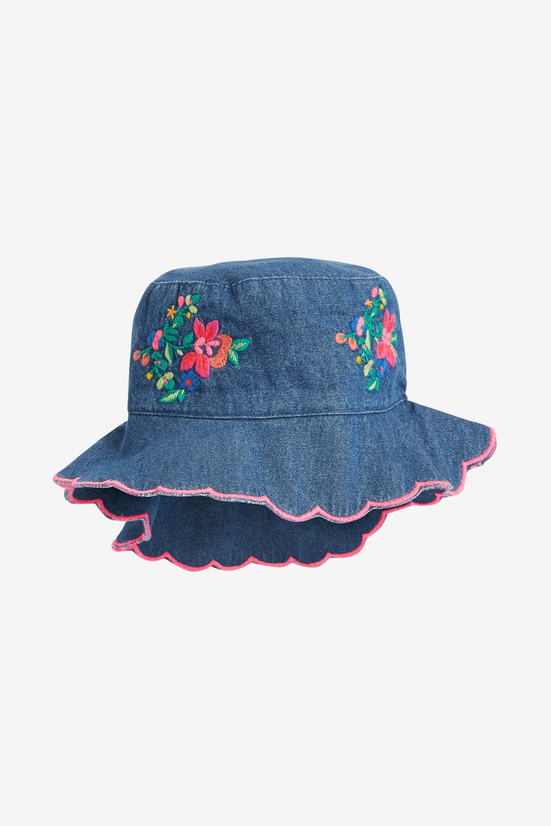 Denim Embroidery Low Back Bucket Hat (3mths-10yrs)