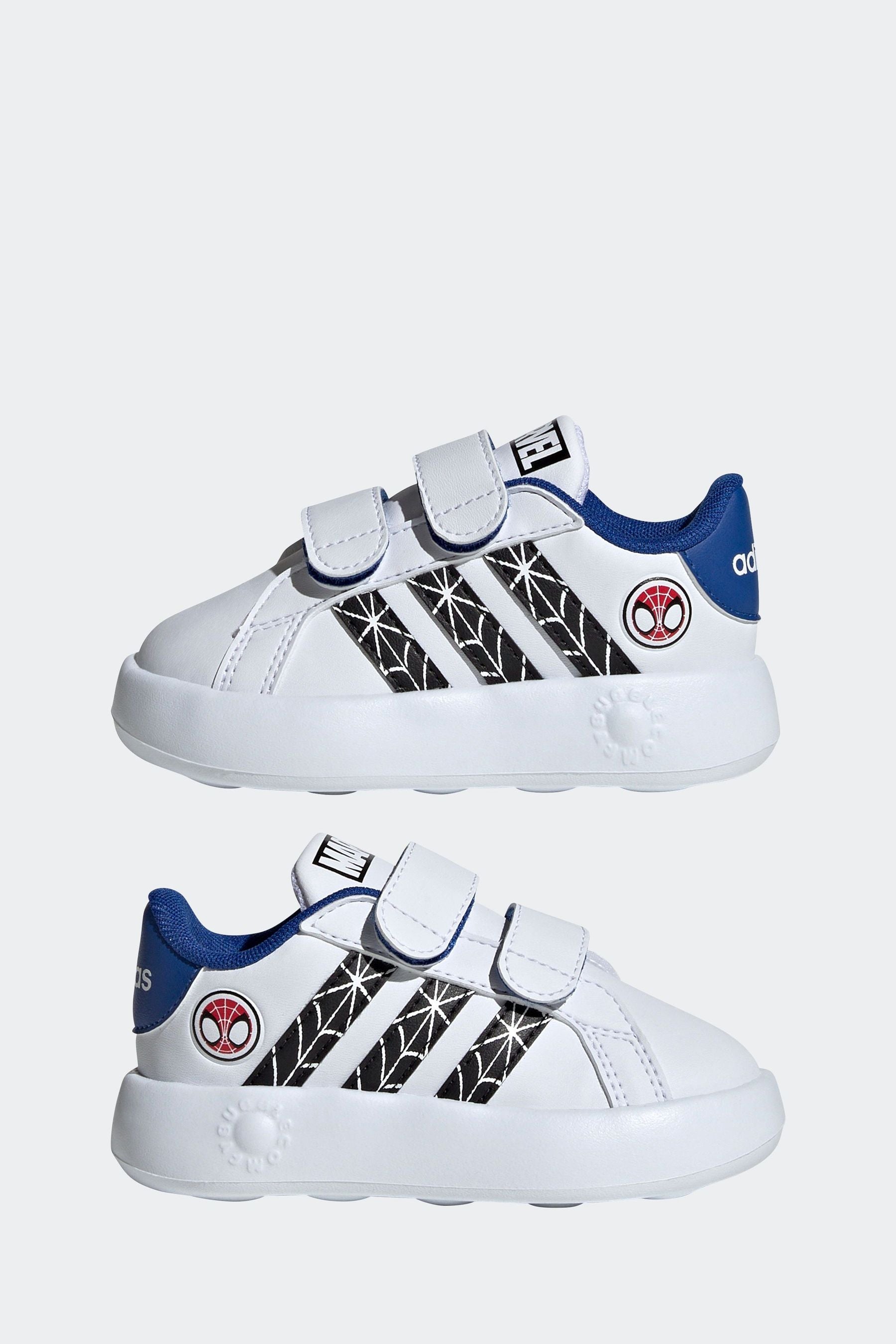 White/Blue adidas Marvel's Spider-Man Grand Court Trainers