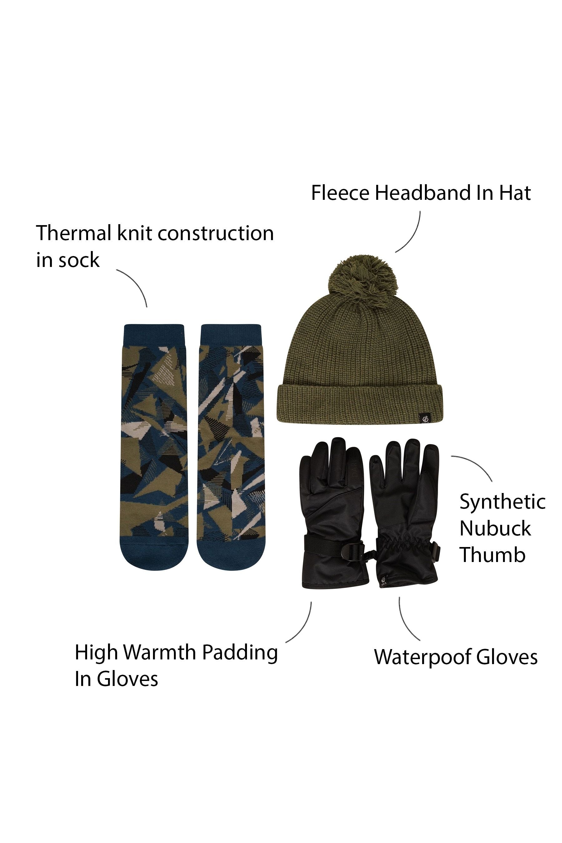 Khaki Green Dare 2b x Nxt Boys Ski Gloves, Hat And Socks Set