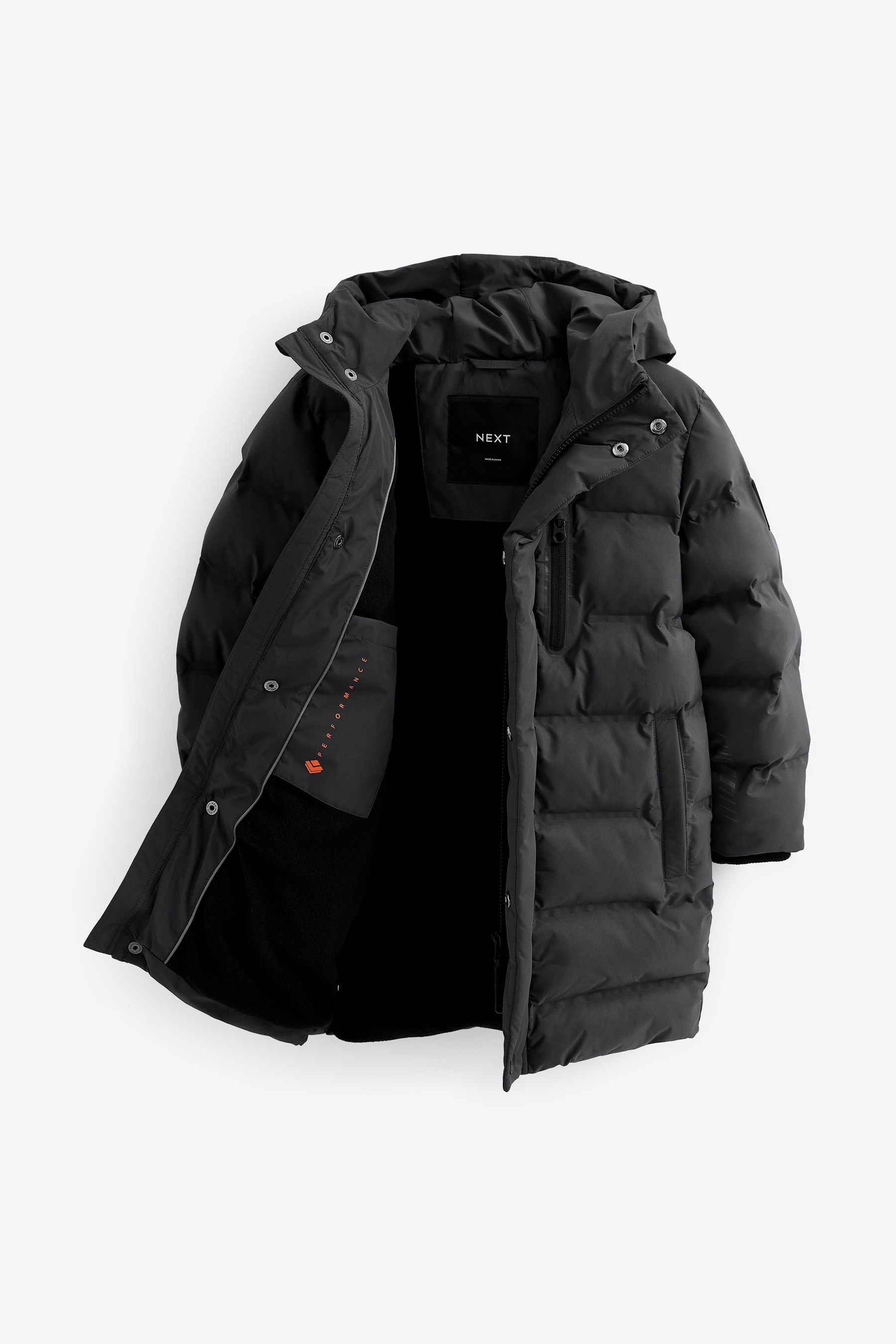 Black Fleece Lined Longline Puffer Coat (3-17yrs)