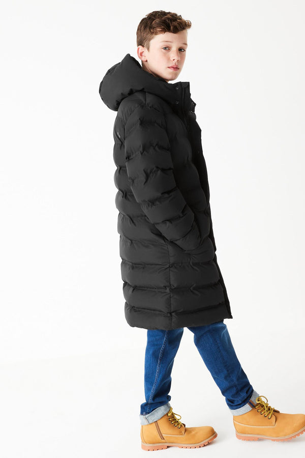 Black Fleece Lined Longline Puffer Coat (3-17yrs)