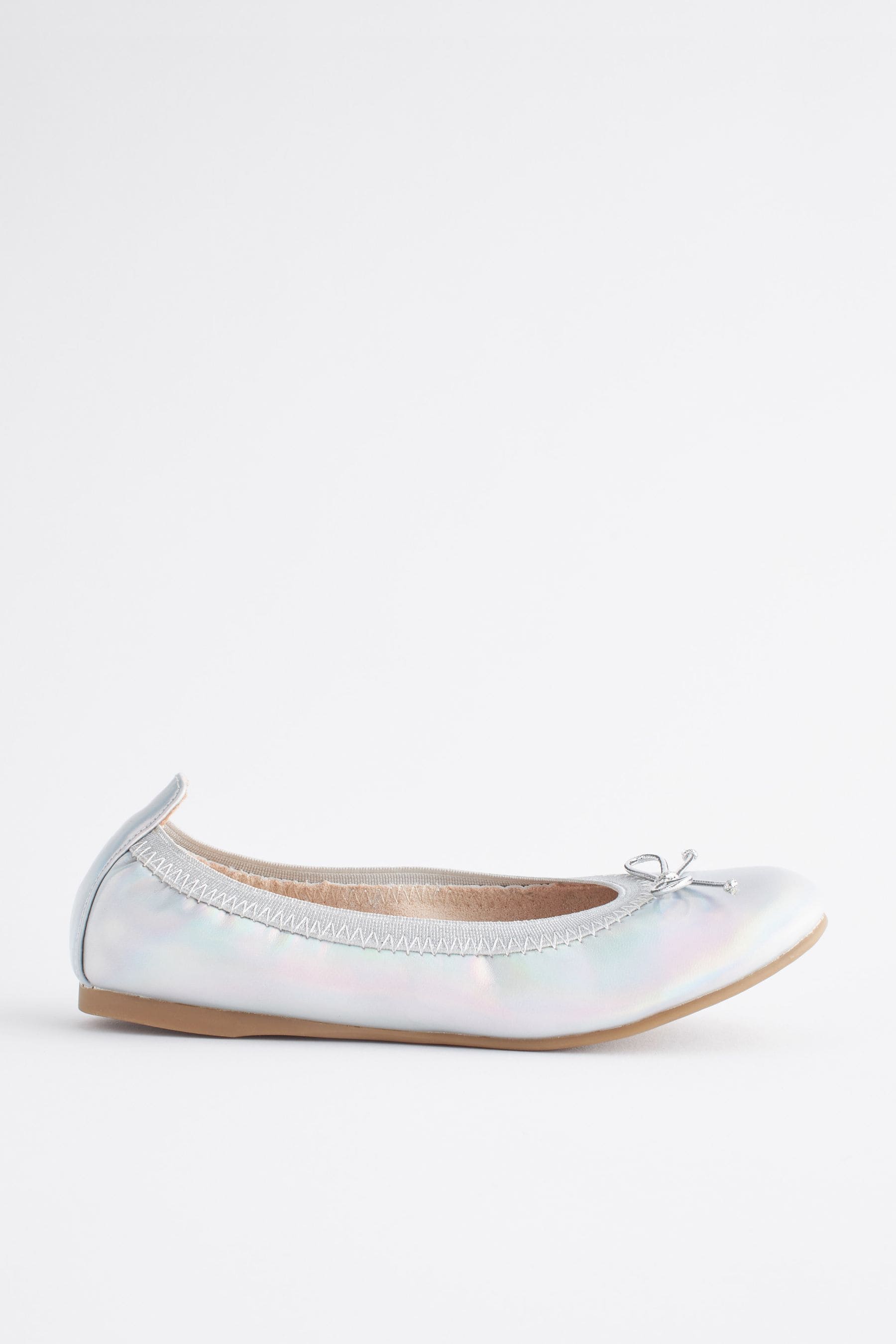 Metallic Silver Stretch Bow Ballerina Shoes