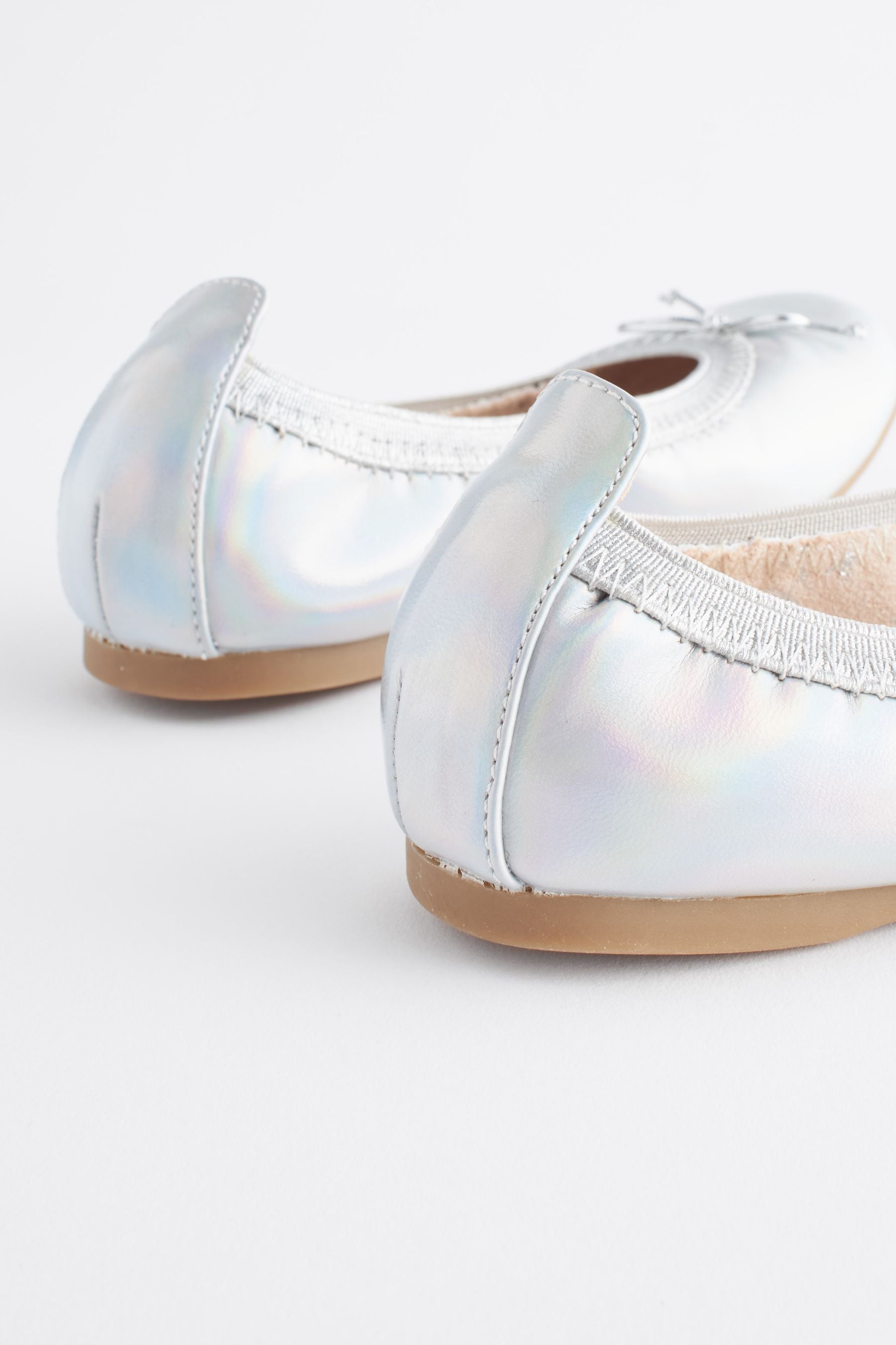 Metallic Silver Stretch Bow Ballerina Shoes