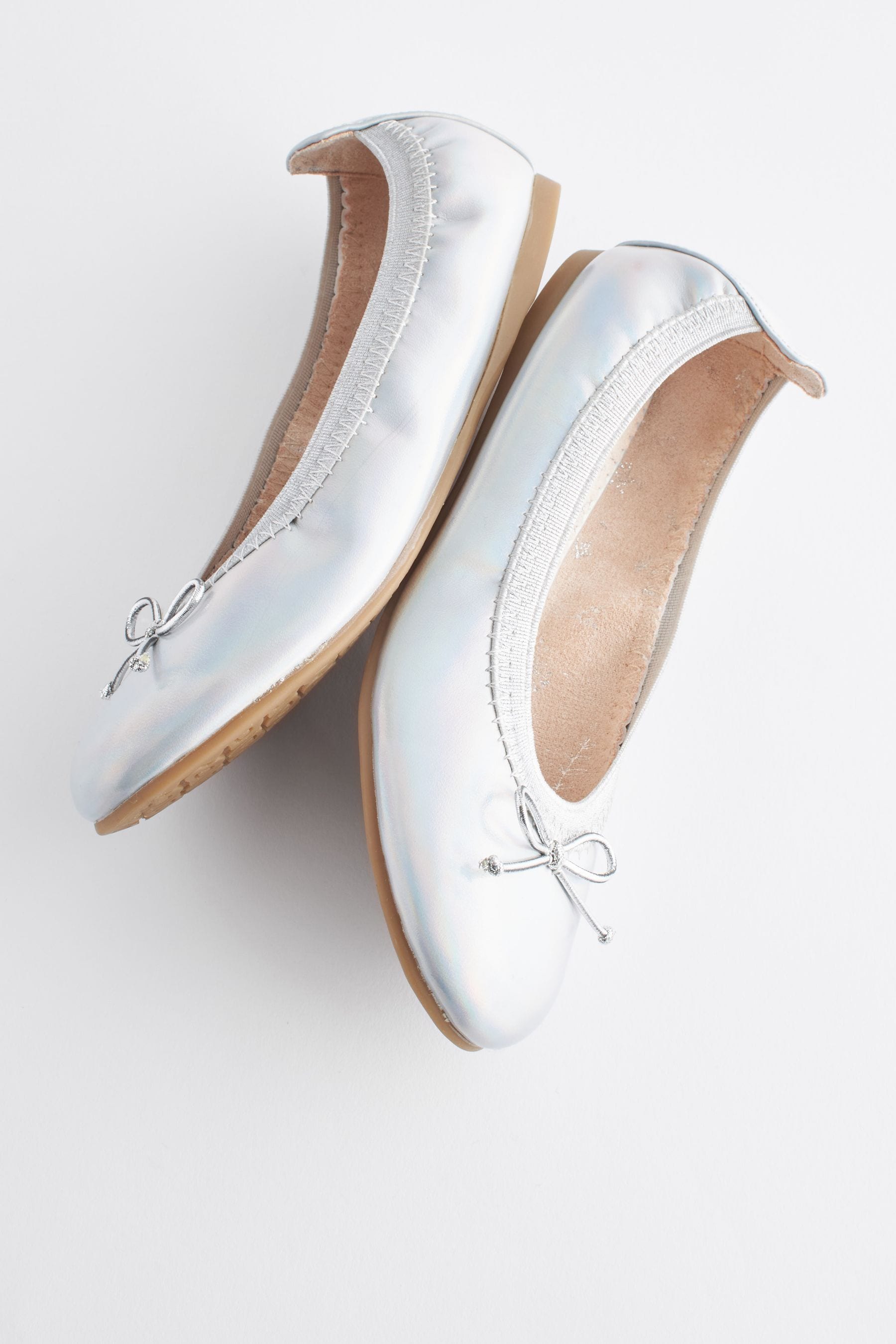 Metallic Silver Stretch Bow Ballerina Shoes