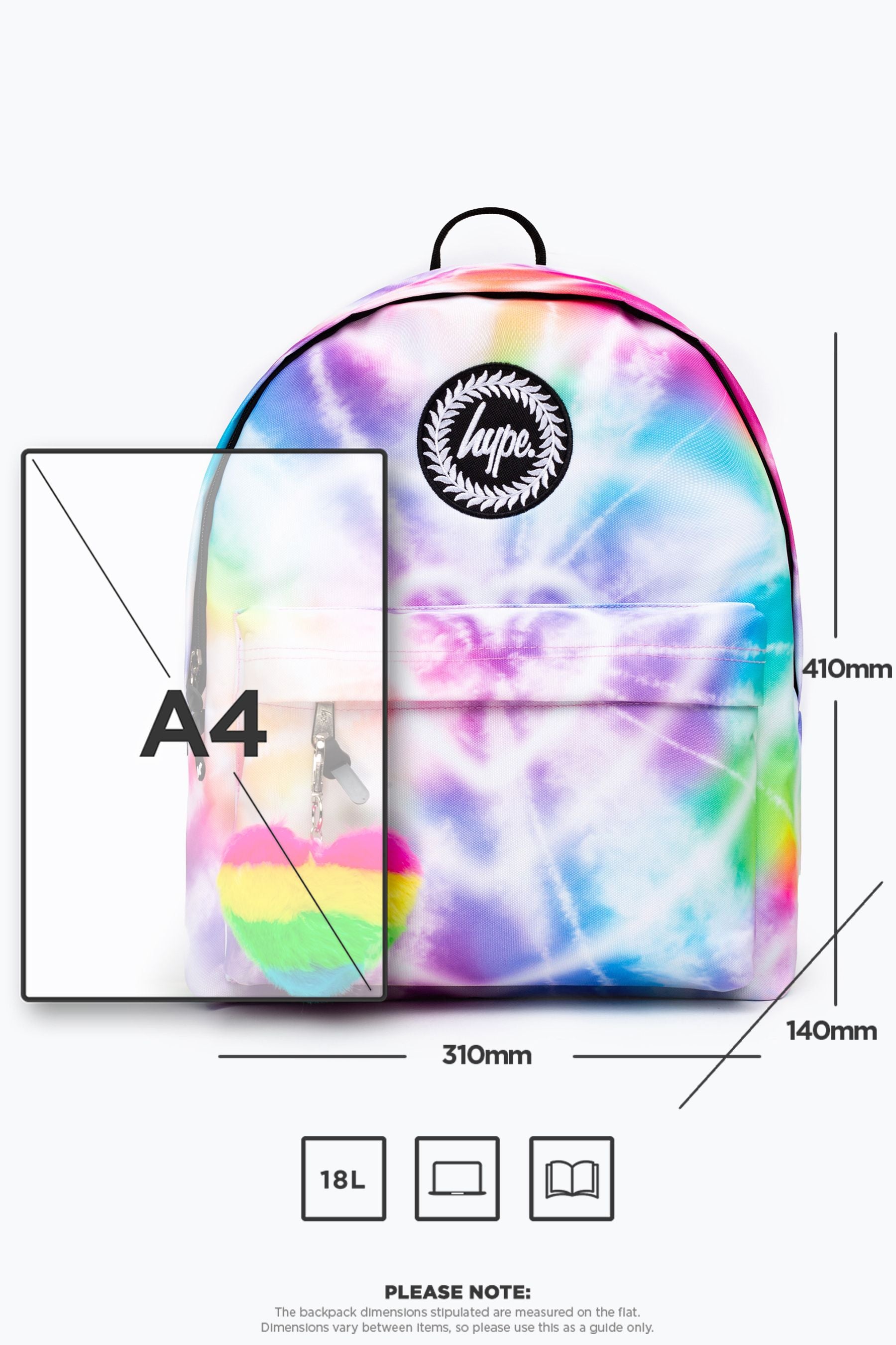 Hype. Purple Rainbow Heart Tie Dye Backpack