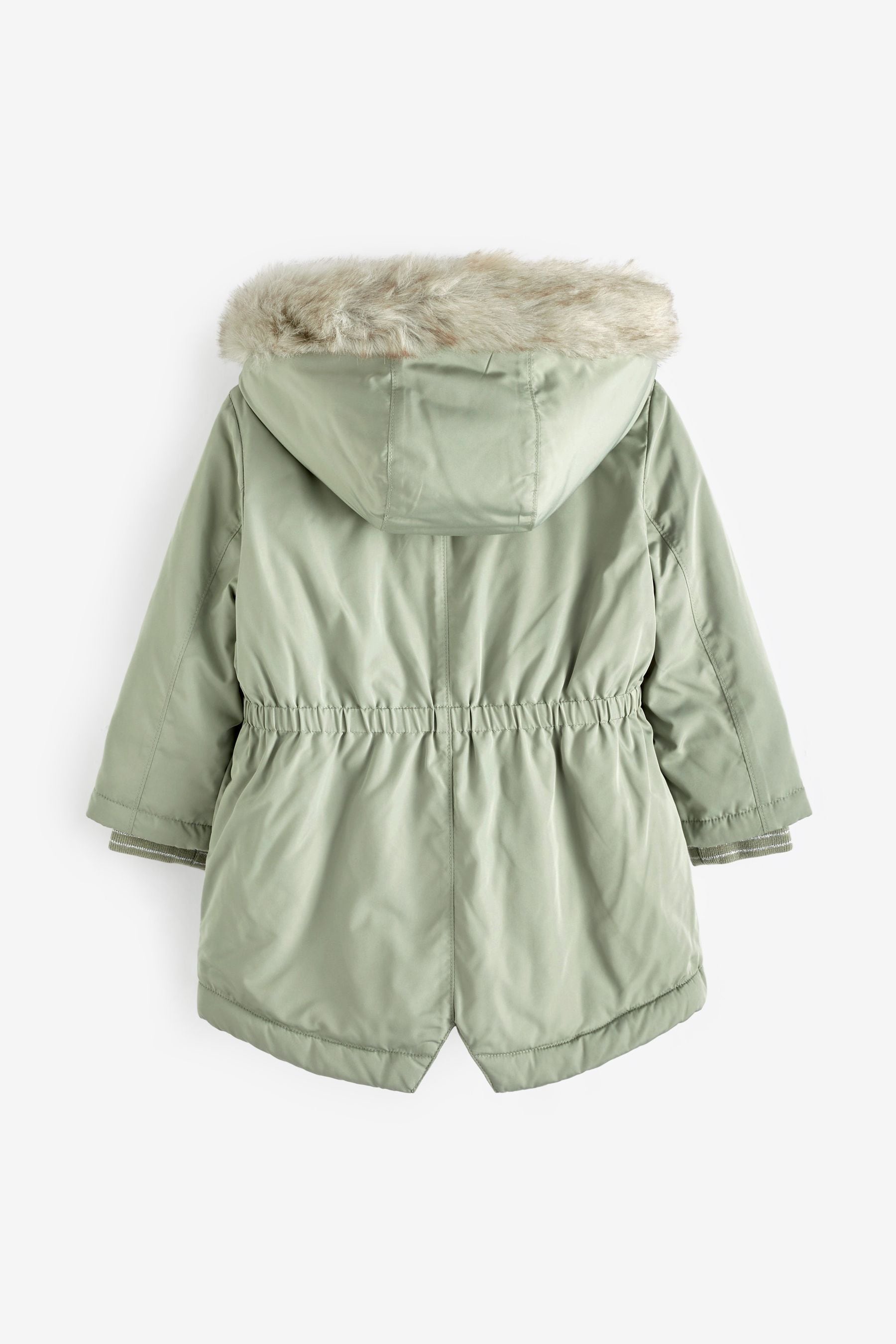 Sage Green Shower Resistant Faux Fur Trim Parka (3mths-7yrs)