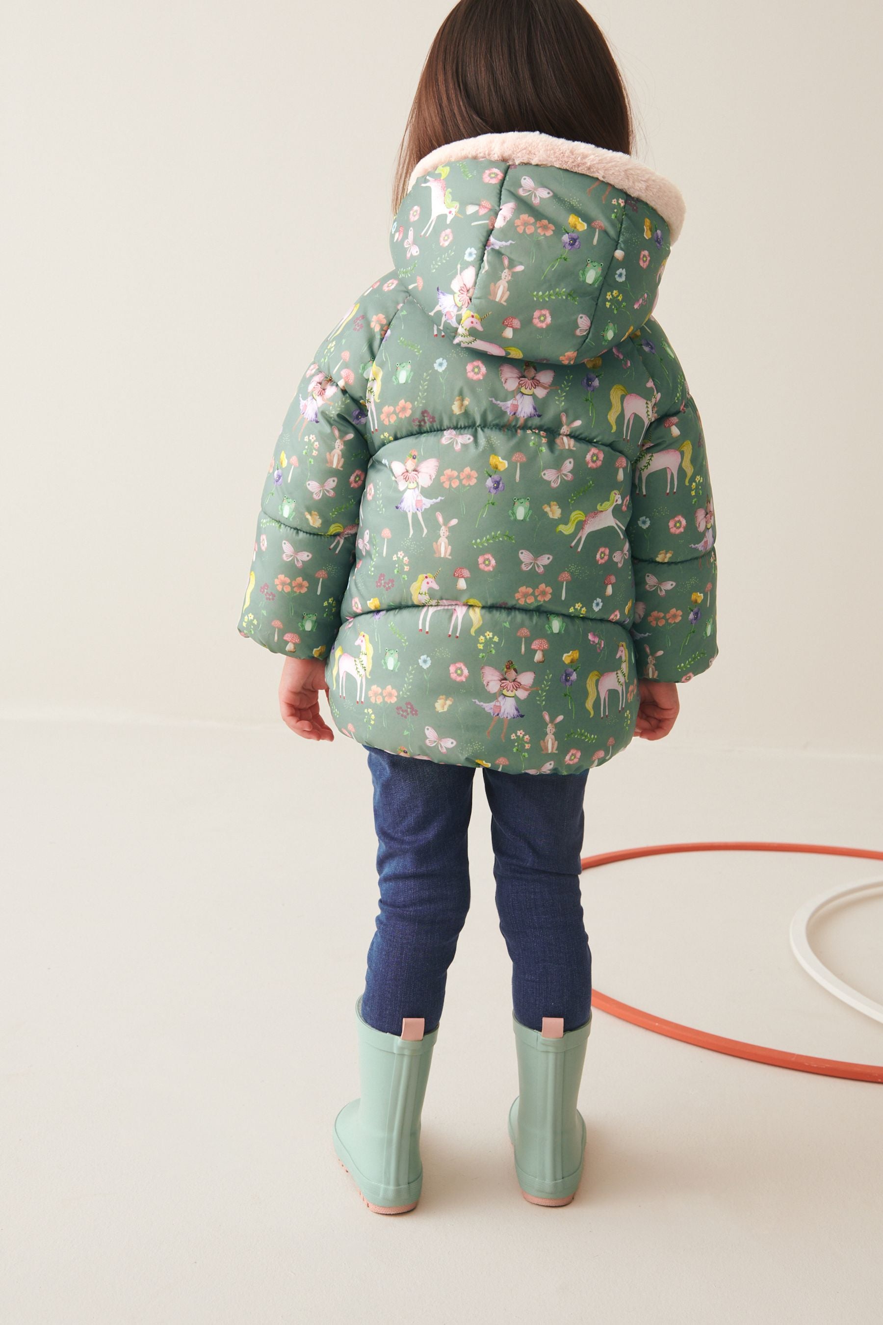 Khaki Green Printed Shower Resistant Padded Coat (3mths-7yrs)