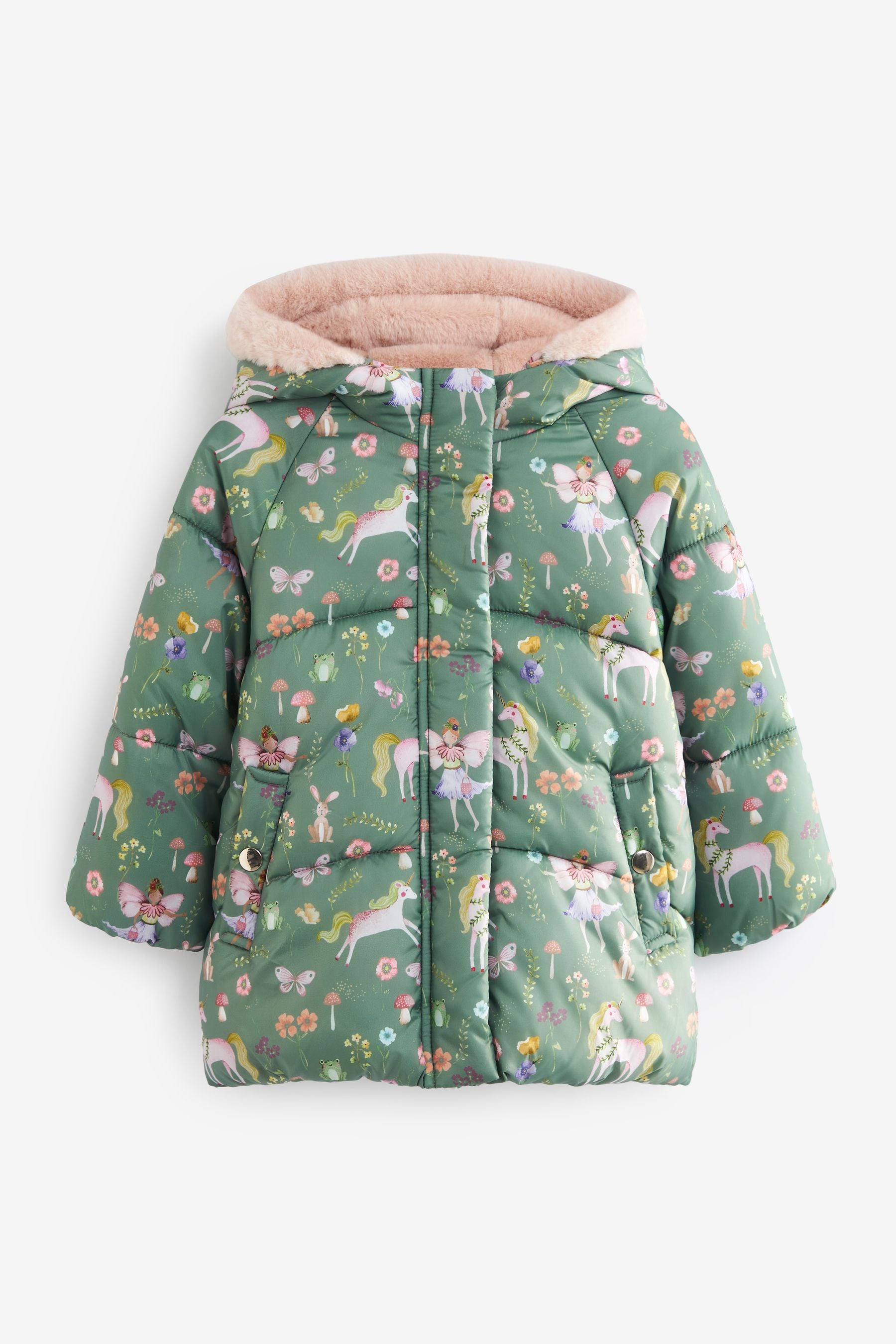 Khaki Green Printed Shower Resistant Padded Coat (3mths-7yrs)