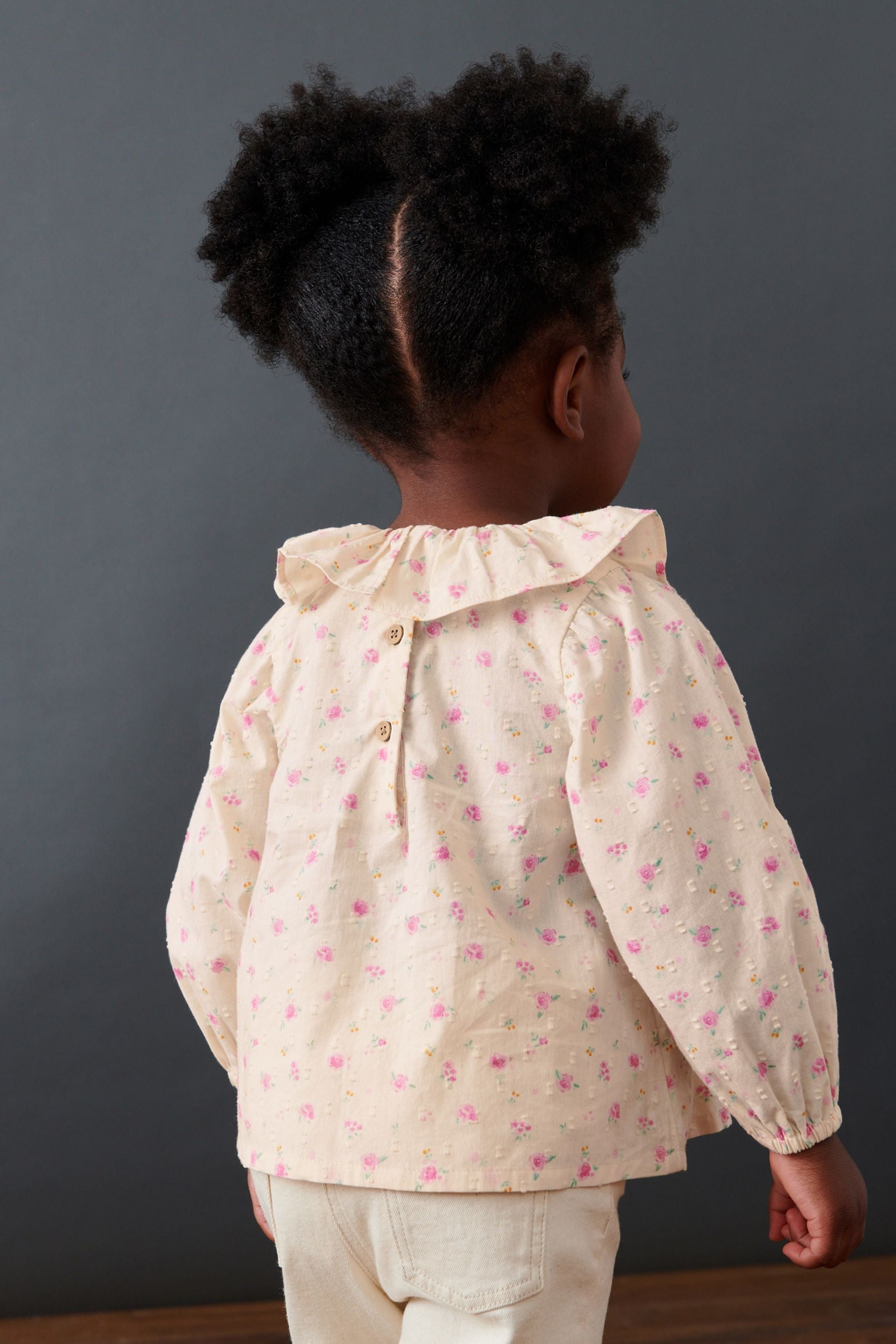 Pink/Cream Ditsy Printed Cotton Ruffle Blouse (3mths-7yrs)