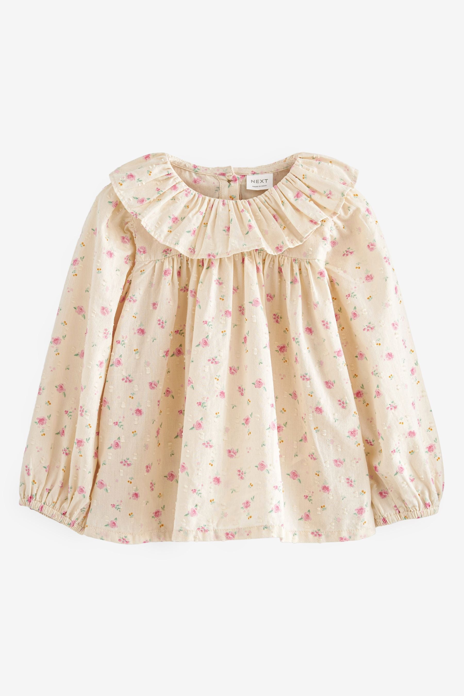 Pink/Cream Ditsy Printed Cotton Ruffle Blouse (3mths-7yrs)