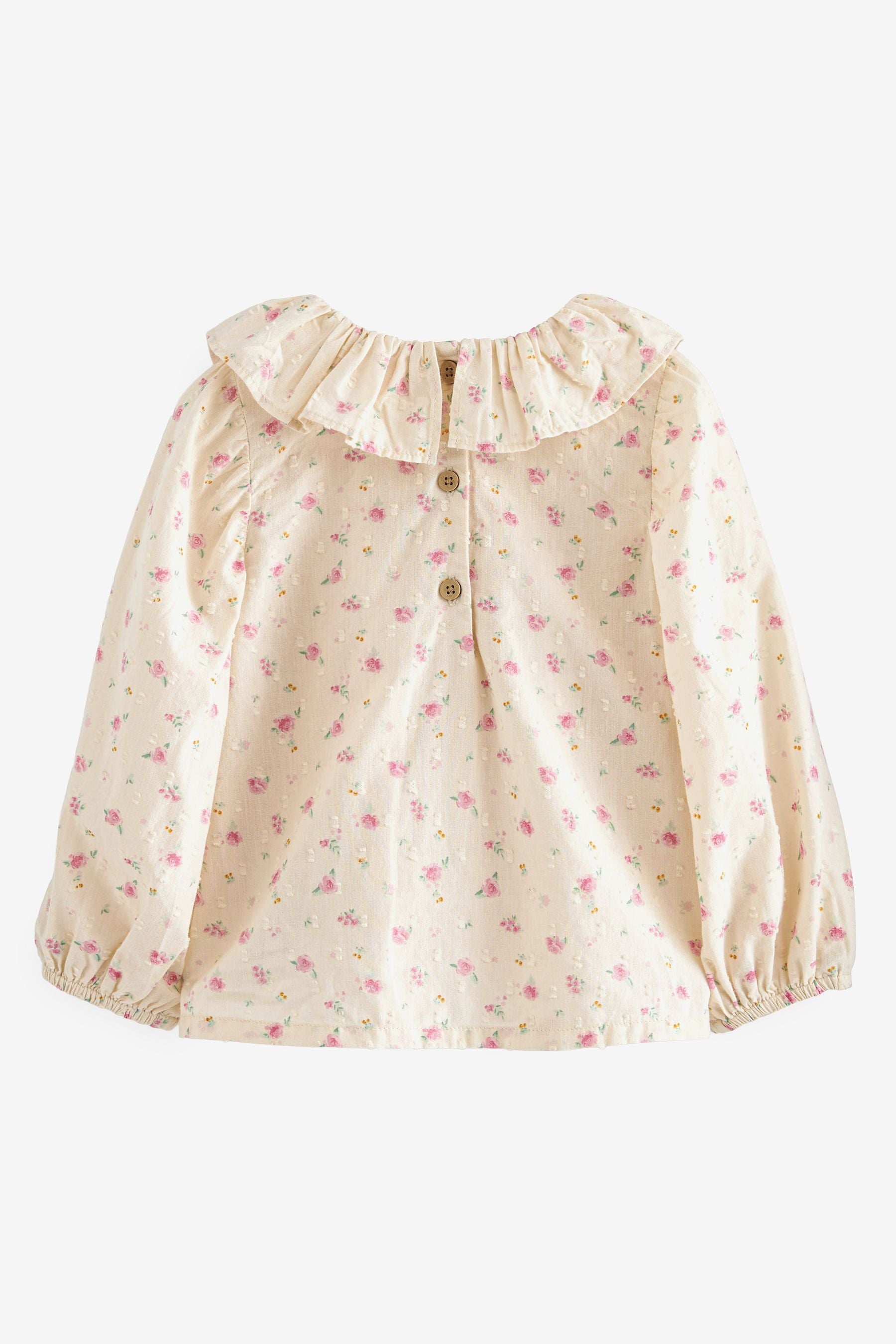 Pink/Cream Ditsy Printed Cotton Ruffle Blouse (3mths-7yrs)