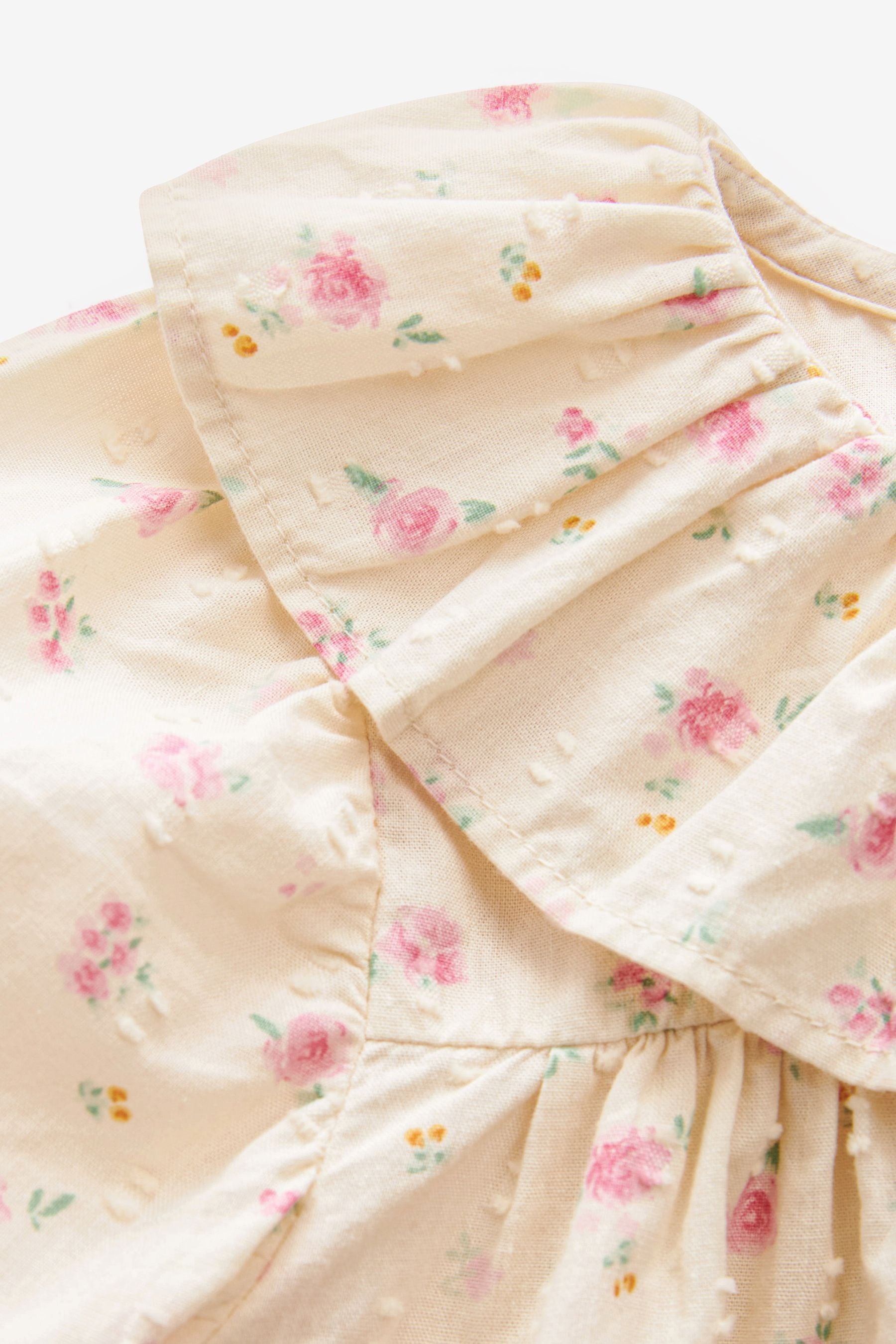 Pink/Cream Ditsy Printed Cotton Ruffle Blouse (3mths-7yrs)