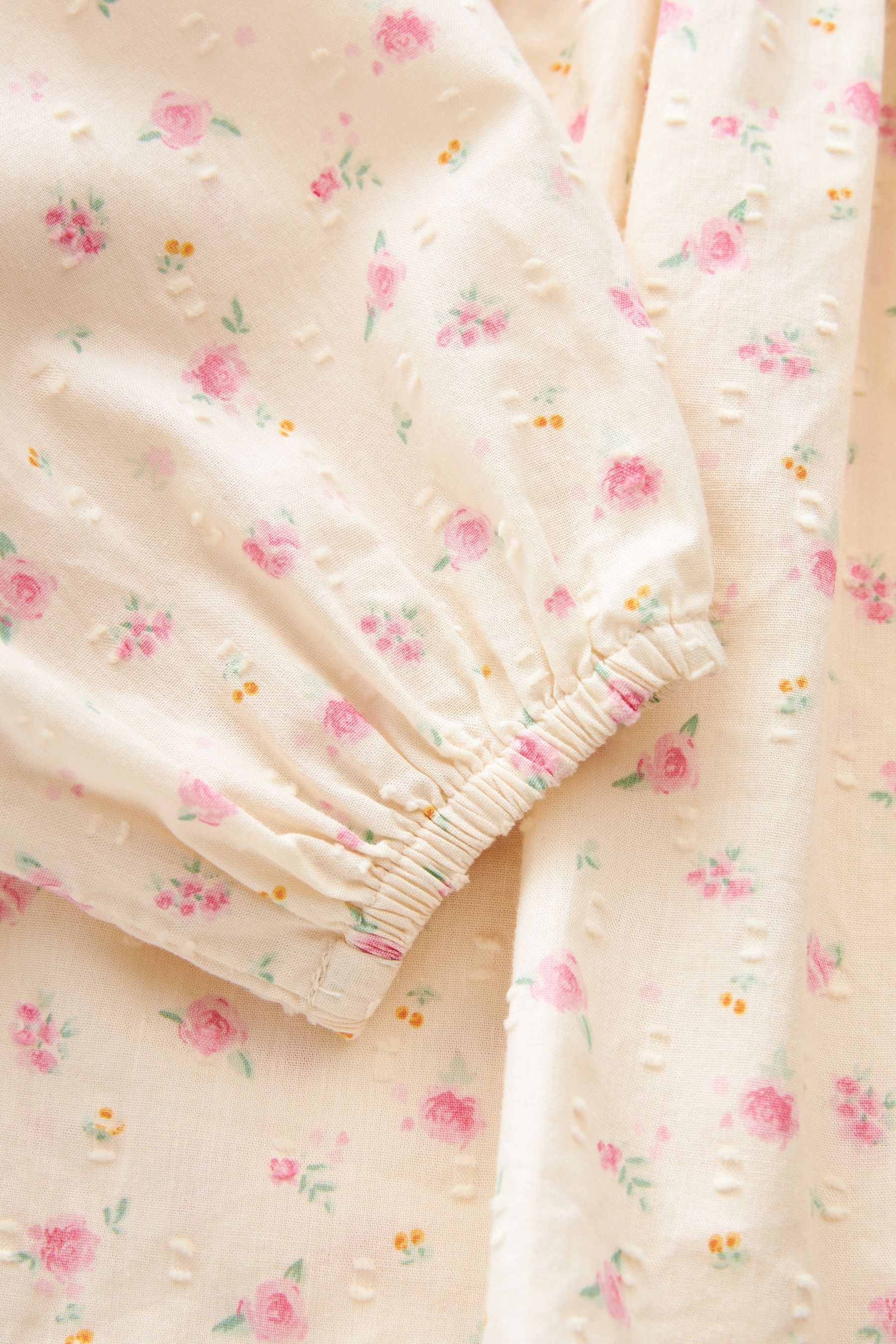 Pink/Cream Ditsy Printed Cotton Ruffle Blouse (3mths-7yrs)