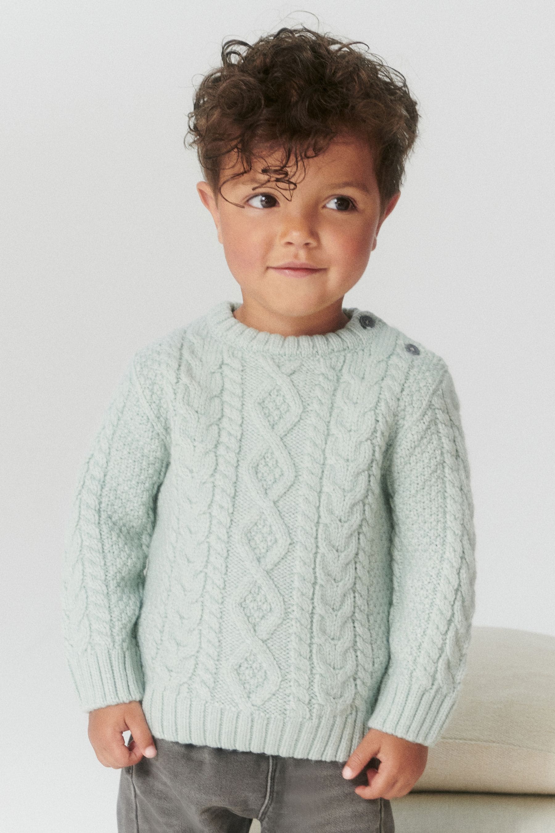 Mineral Green Cable Crew Jumper (3mths-7yrs)