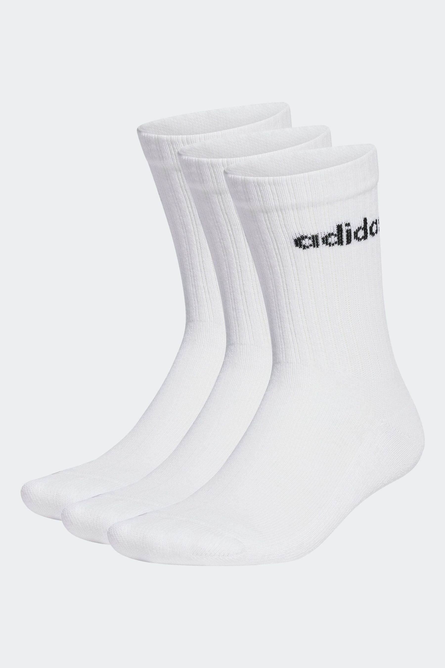 adidas White Linear Crew Cushioned Socks 3 Pack