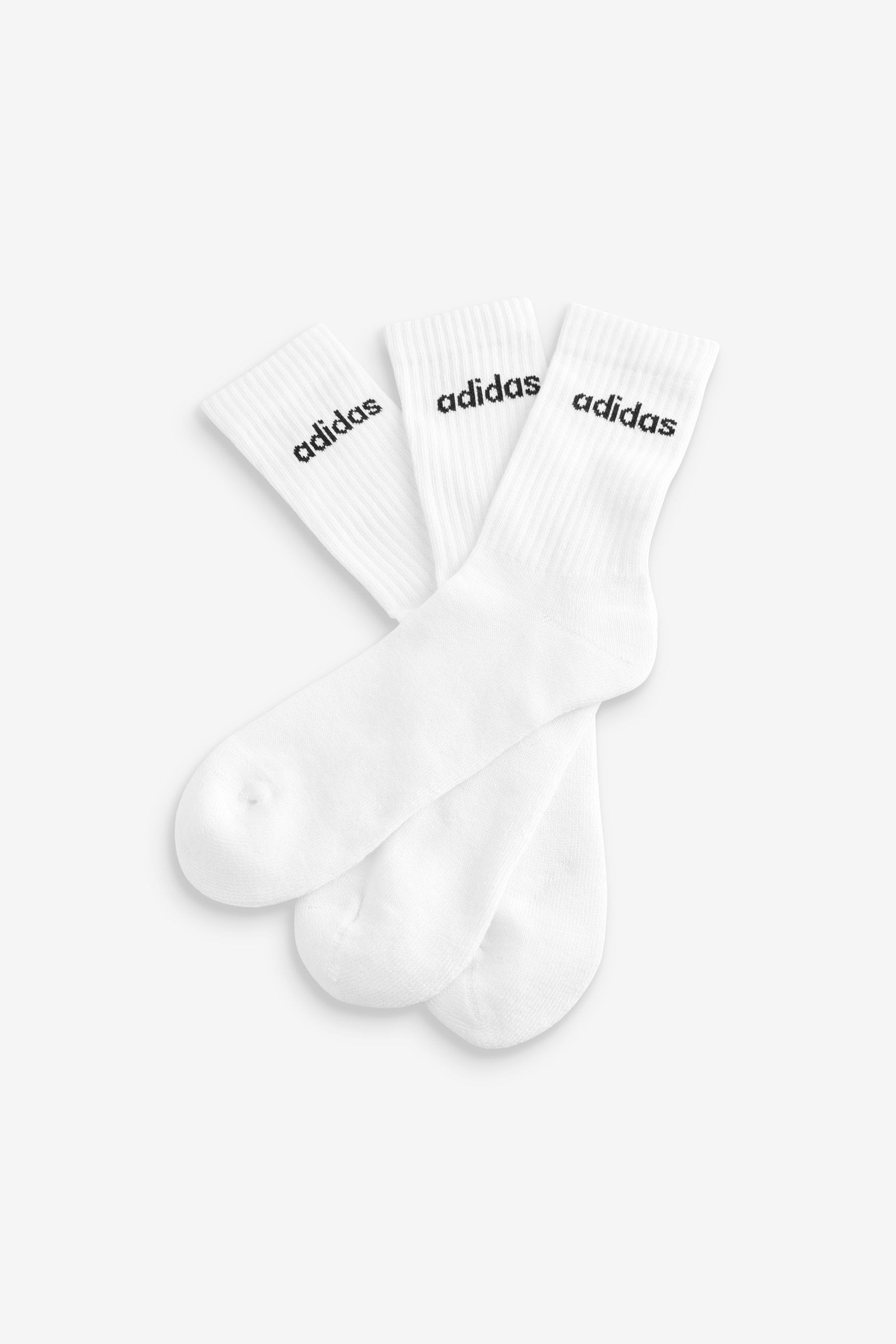 adidas White Linear Crew Cushioned Socks 3 Pack