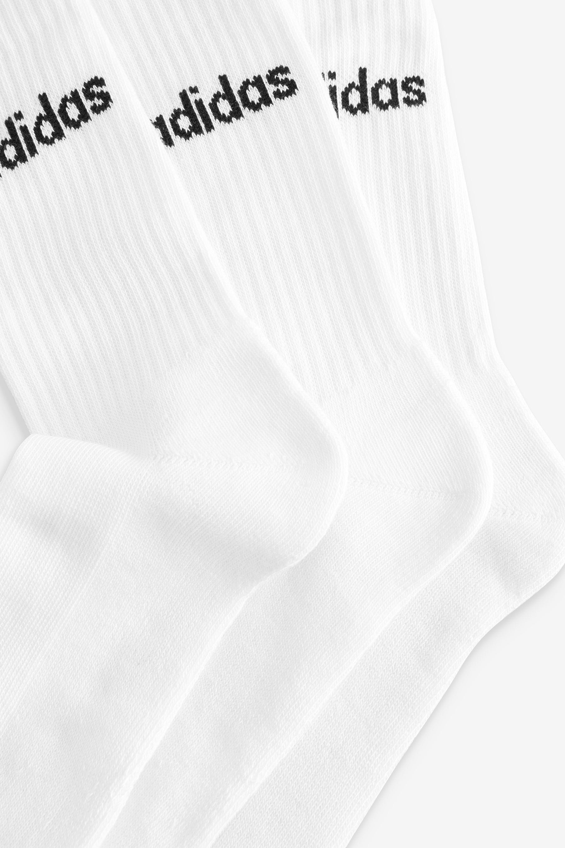 adidas White Linear Crew Cushioned Socks 3 Pack