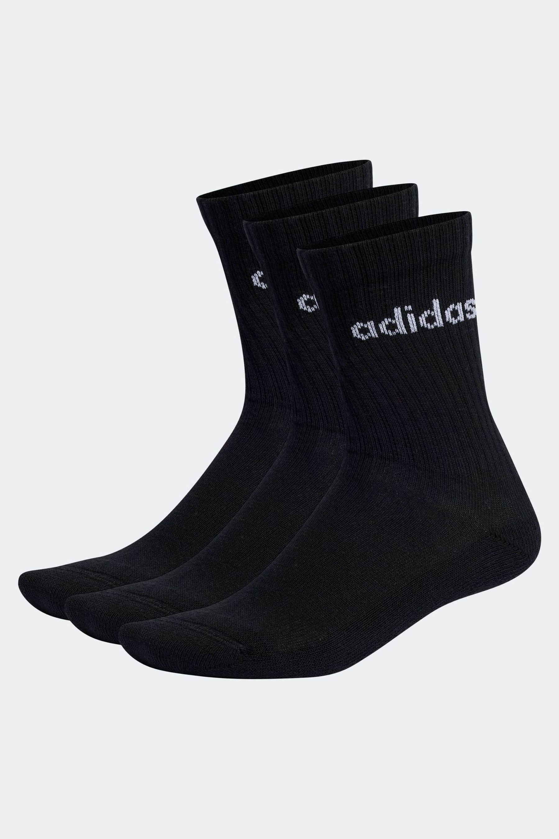 adidas Black Linear Crew Cushioned Socks 3 Pack